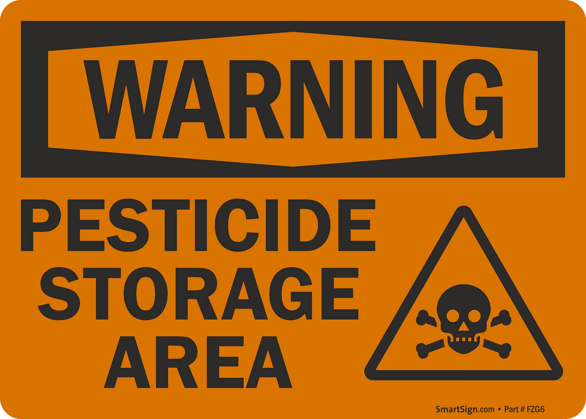 SmartSign 5 x 7 inch “Warning - Pesticide Storage Area” OSHA Label with Graphic, 3 mil Laminated Adhesive Polyester, Orange and Black