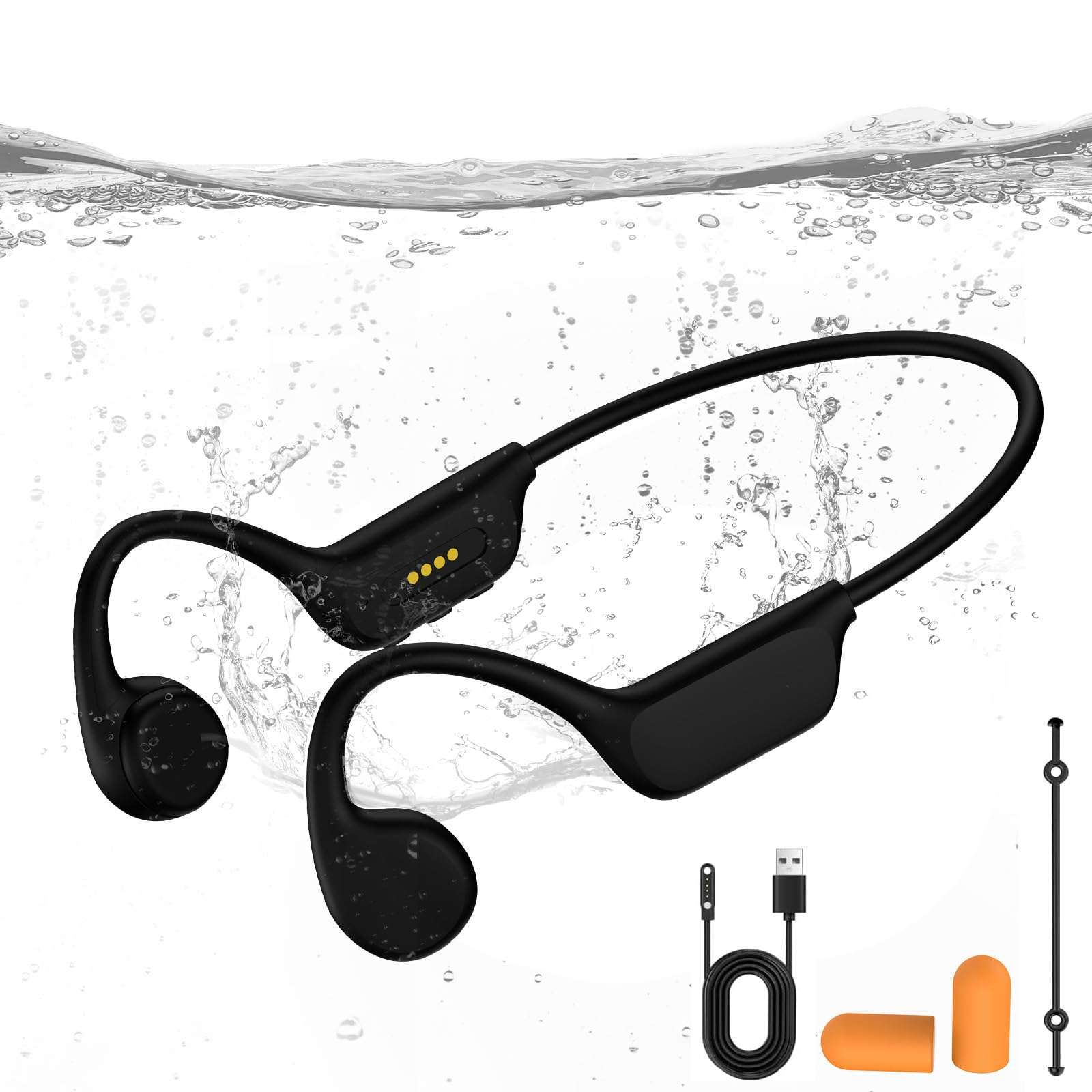 Bone Conduction Swimming Headphones, IPX8 Waterproof MP3 Player Open-Ear Headphones, Bluetooth 5.4 Bone Conduction Headphones, Wireless Sports Earbuds for Swimming, Running, Cycling (Black)