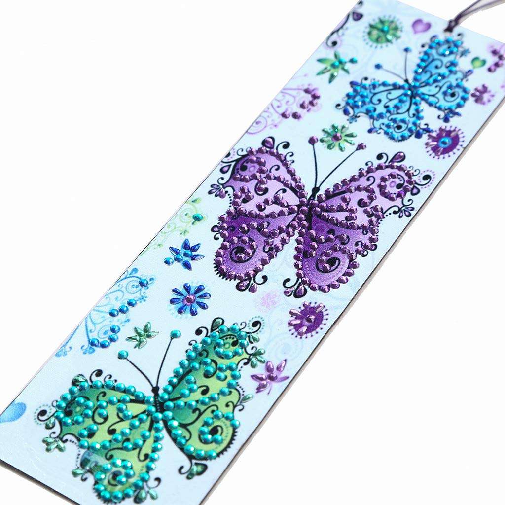 DIY Rhinestone Bookmark, Vacio 4 Pieces DIY Beaded Bookmark Creative Leather Tassel Bookmark 5D Diamond Painting Bookmarks Art Crafts for Kids Adult Beginner (A02) 5