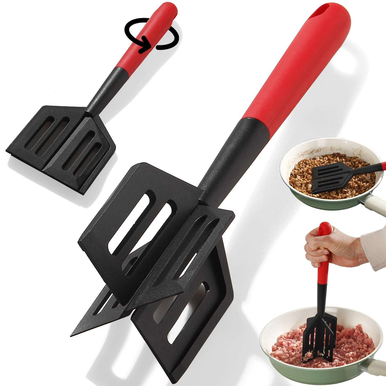 2-in-1 Meat Chopper and Spatula, Stir, Turner and Mix Mashing, Meat Chopper for Ground Beef, Hamburger Meat, Ground Turkey – Heat Resistant,BPA Free, Safe for Non-Stick Cookware. 1