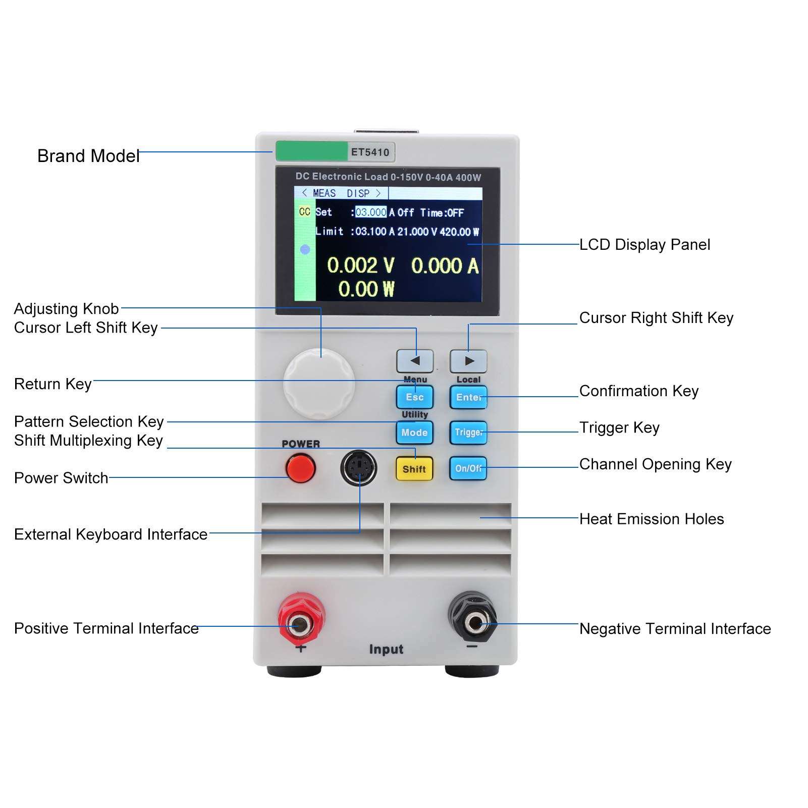 ET5410 DC Electronic Load Single Channel LCD Programmable Battery Load Tester 400W 0-150V 0-40A for Charger(110V) 3