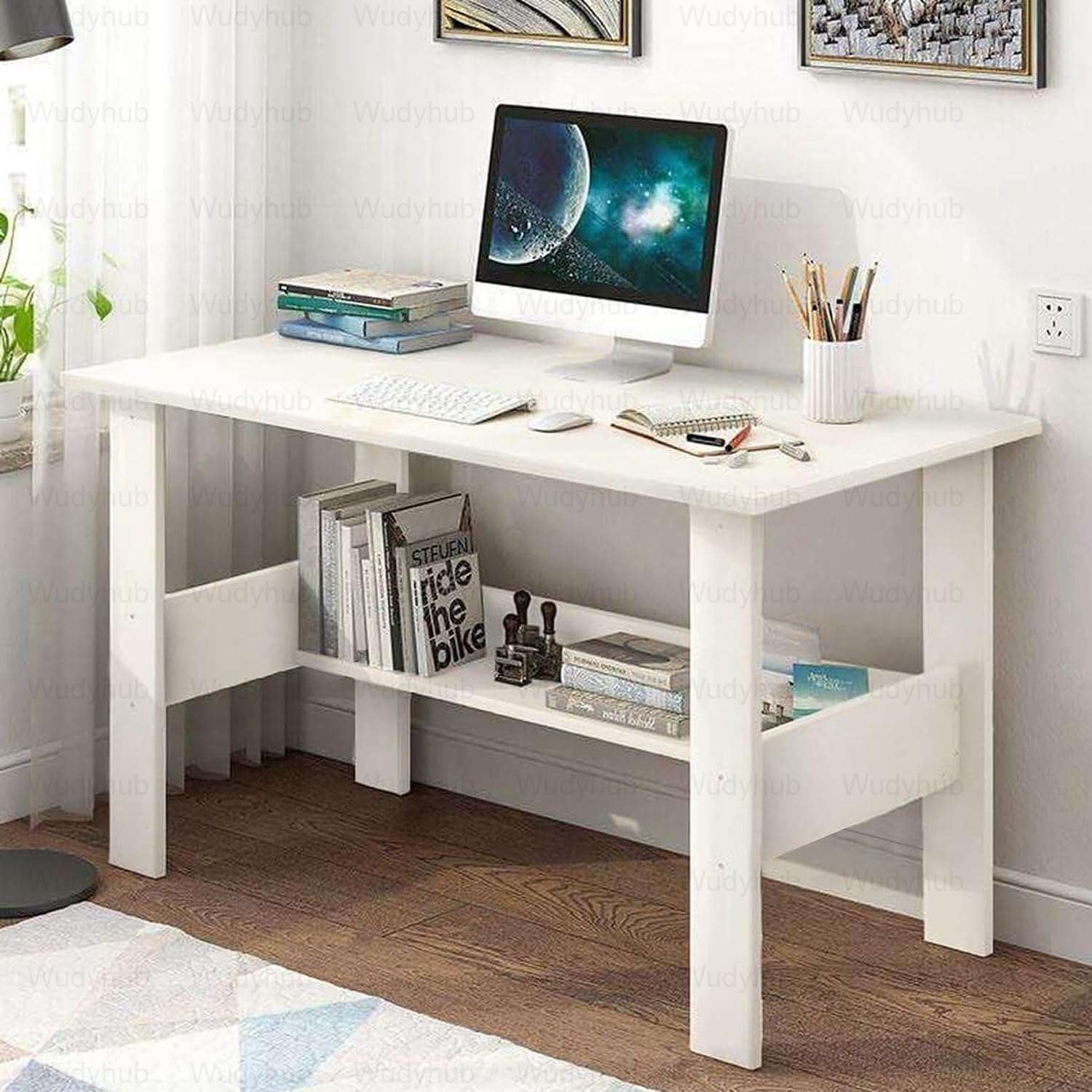 Wudyhub Computer Home/Office Desk | Writing Study | Laptop Table | Modern Simple Desk | Small Desks for Small Spaces | Sturdy Desk for Home, Office, Bedroom, Living Room (ST-09-White) 6