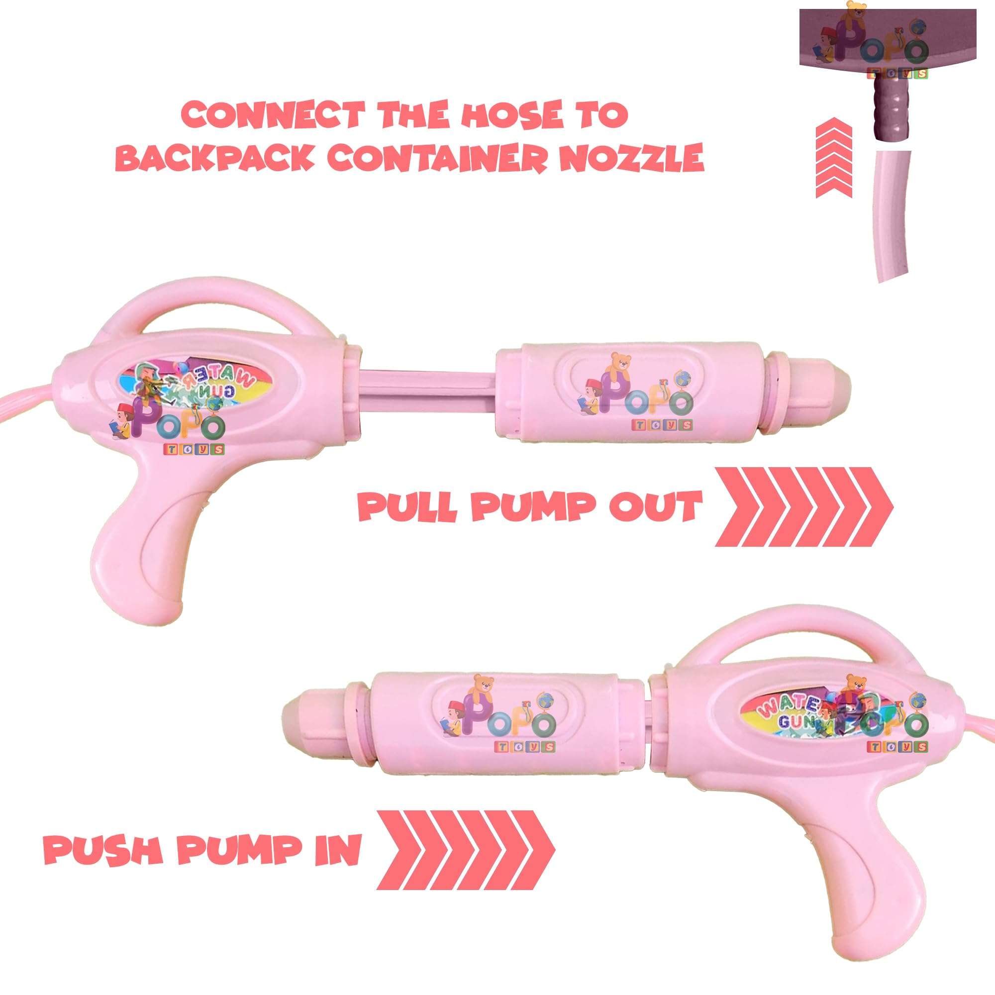 PoPo Toys Holi Pressure Pichkari with Unicorn Bag Tank- 3 LTR, with Free Balloons, Gulal and Surprise Holi Gift | Pink 4