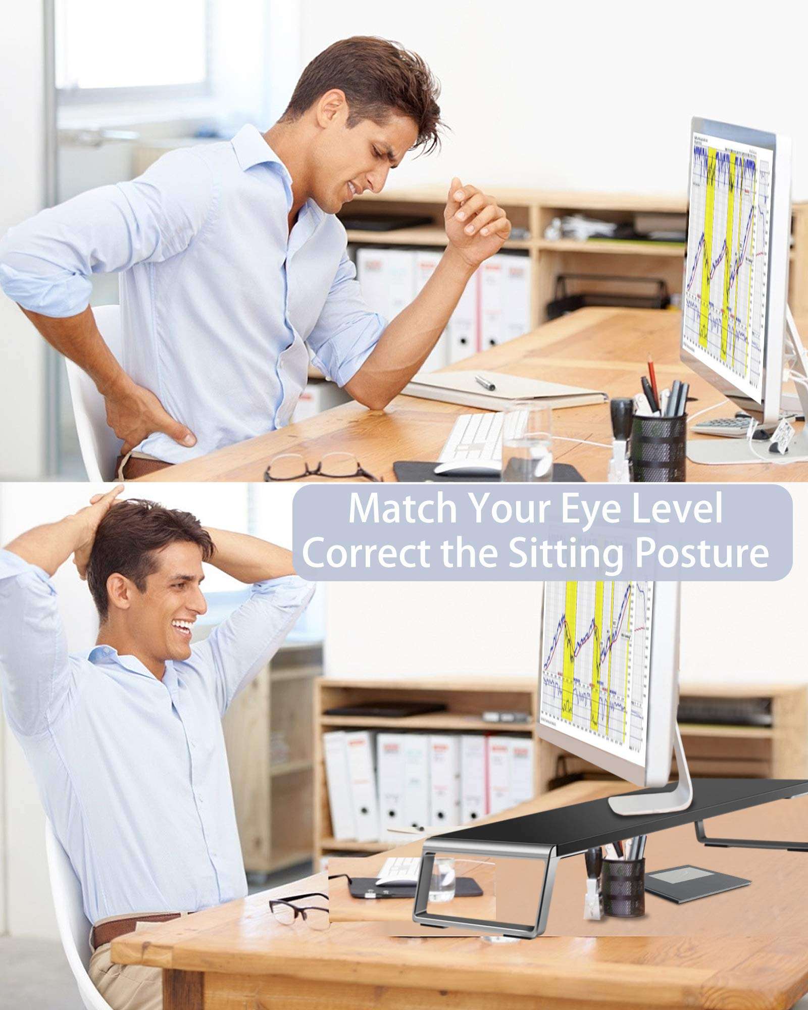 AboveTEK Monitor Stand Riser with Metal Feet for Computer Laptop iMac TV LCD Display Printer, Computer Riser with Desk Organizer 20 x 9.5 inch Office Supplies Platform Save Space-Black 3