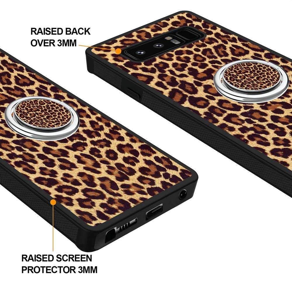 Marcus Vides Samsung Galaxy Note 8 Mobile Phone Case, with Fixed Ring Leopard Print Soft Black TPU Rubber and PC Non-Slip Grip Cover, Compatible for Samsung Galaxy Note 8 3