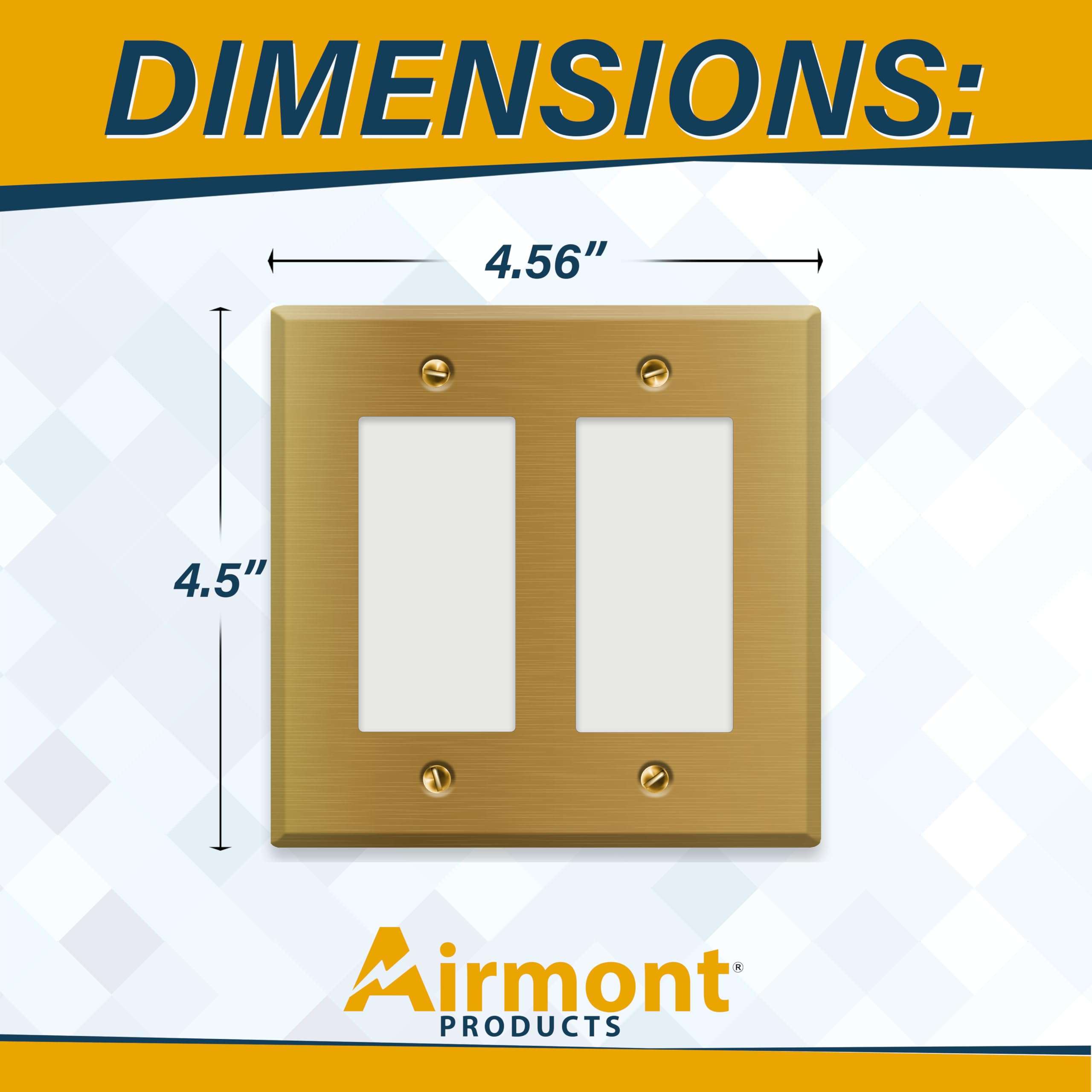 Satin Brass Rocker Switch Wall Plate, 1-Gang, Standard Size, Heavy-Duty Metal, GFCI/Rocker Outlet Cover, UL Listed Decorative Light Switch Cover, Made in USA, Screw Mount, Satin Finish (2, 2-Gang) 3