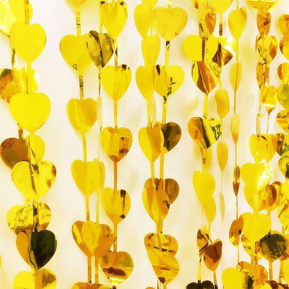 WILDCROC Valentine's Day Heart Foil Curtain, Gold Colour, 4 Pack, 3 x 6 ft Each | Romantic Decorations for Valentines Day Party 4