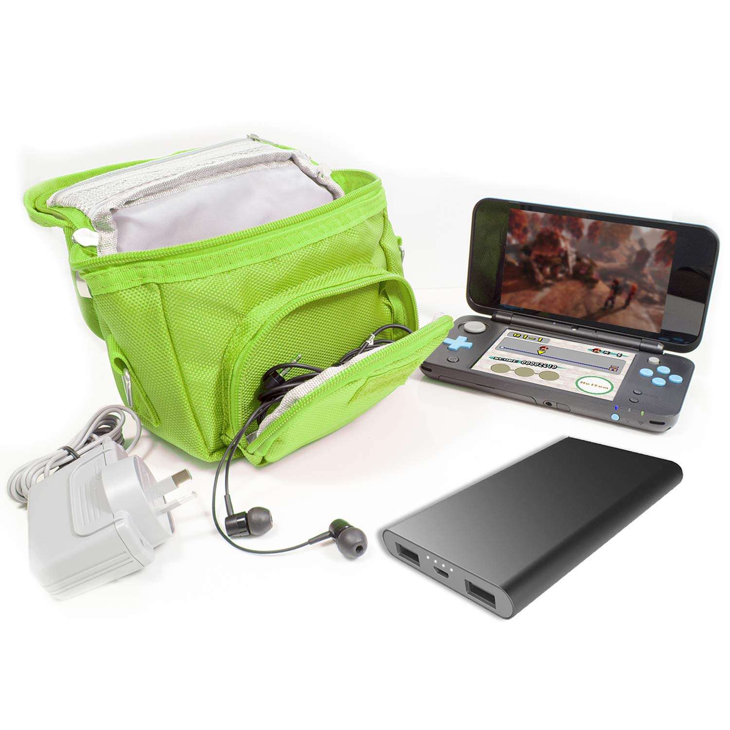 Orzly Travel Bag for Nintendo DS Consoles (New 2DS XL / 3DS / 3DS XL/New 3DS / New 3DS XL/Original DS/DS Lite/DSi/etc.) - Includes Belt Loop, Carry Handle, Shoulder Strap - Green 2