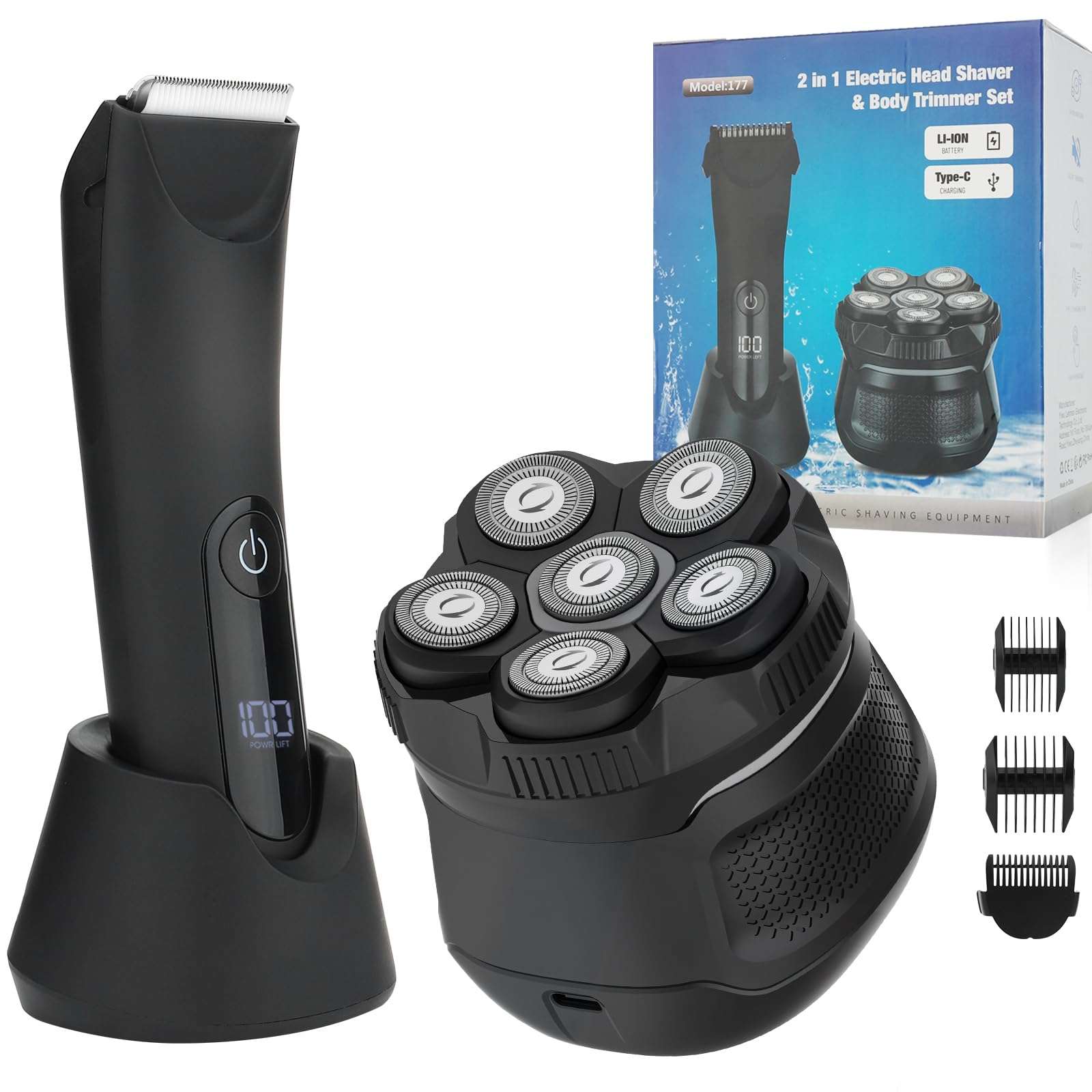 SUNNOW Body Hair Trimmer & Head Shavers for Bald Men, Manscape Ball Pubic Hair Trimmer, Head Electric Shavers Razor Kit, Ball Body Groomer for Bikini/Groin/Grooming 1