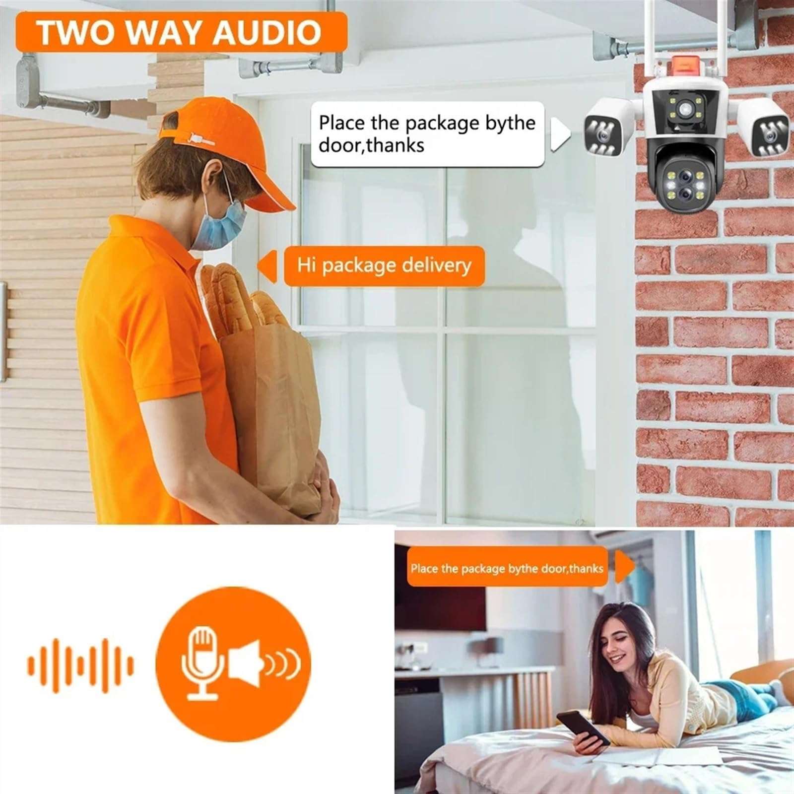 Cameras for Home Security 10X PTZ Zoom Four Lens Smart Home Surveillance Camera Outdoor 360° Panoramic View Cameras 16MP 8K Video Security CCTV Track with Motion Detection(Cam Add 64G Card) 4