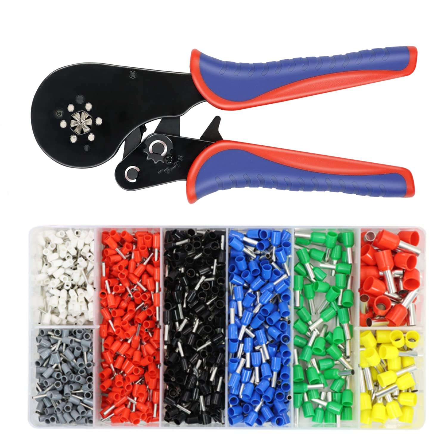 HKS Ferrule Crimping Tool Kit AWG 30-5 with 1200PCS Red Copper Terimnals, Hexagonal Self-Adjusting Ratchet Crimper for End-Sleeves (16-6S with 1200PCS Kit) 1