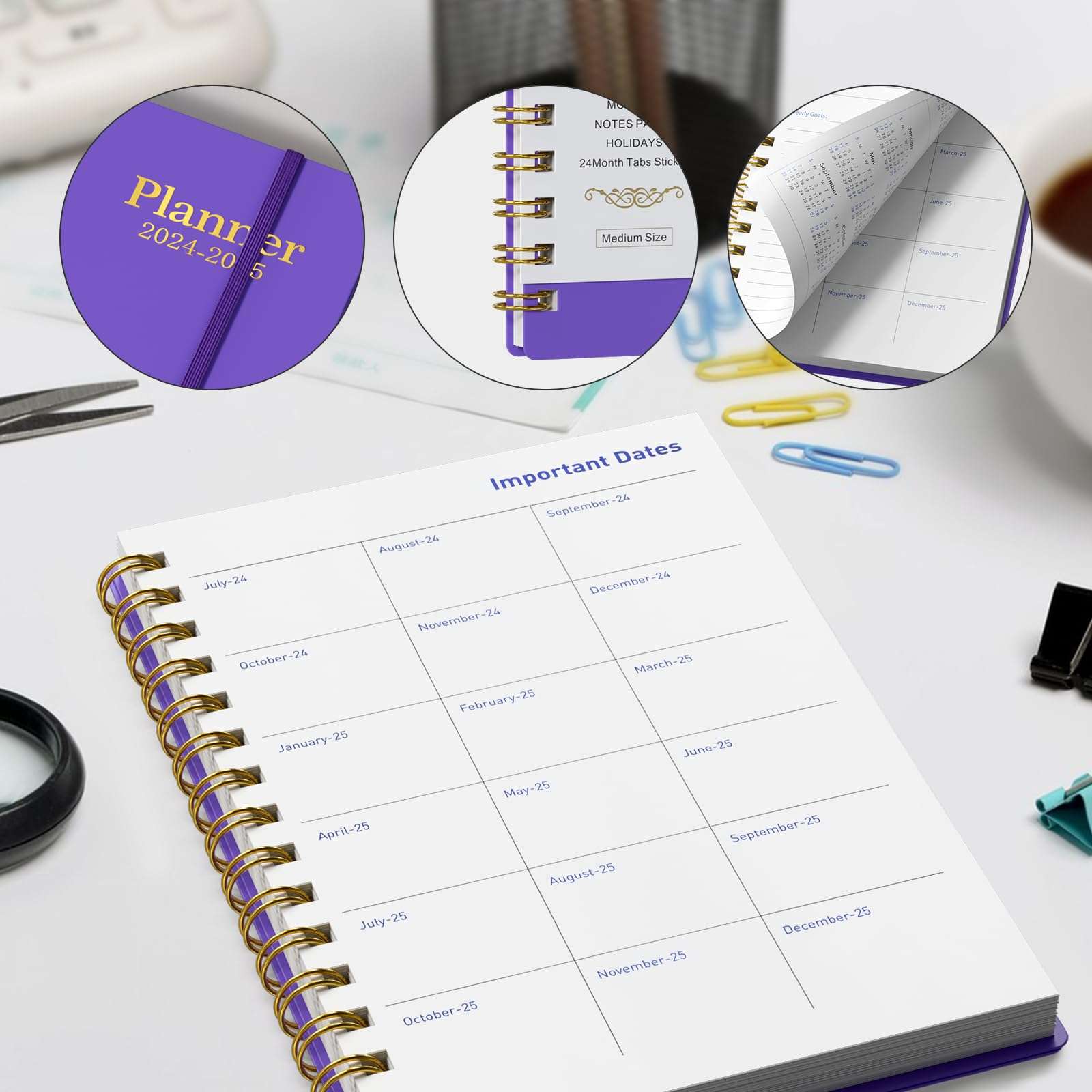 QSSRWNAO 2024-2025 Planner - Academic Weekly & Monthly Planner 2024-2025 with Tabs Sticker,18 Months Planner Jul 2024 - Dec 2025,5.6" x 8.2" Daily Planner,Ideal for Office School Supplies -Purple 6