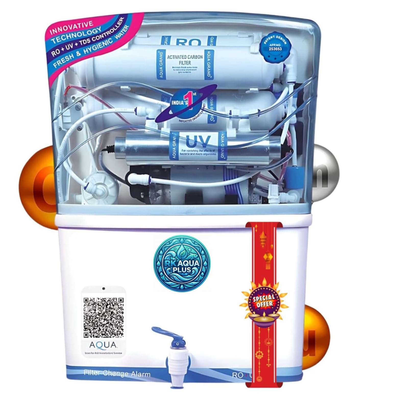 Rk Aqua Plus Alpha Pro+ Ultra Alkaline+++(RO+UV+UF+COPPER+ZINC+CALCIUM+TDS ADJUSTER)Best For Home/Office Purpose | 15LPH | 12litrs 1