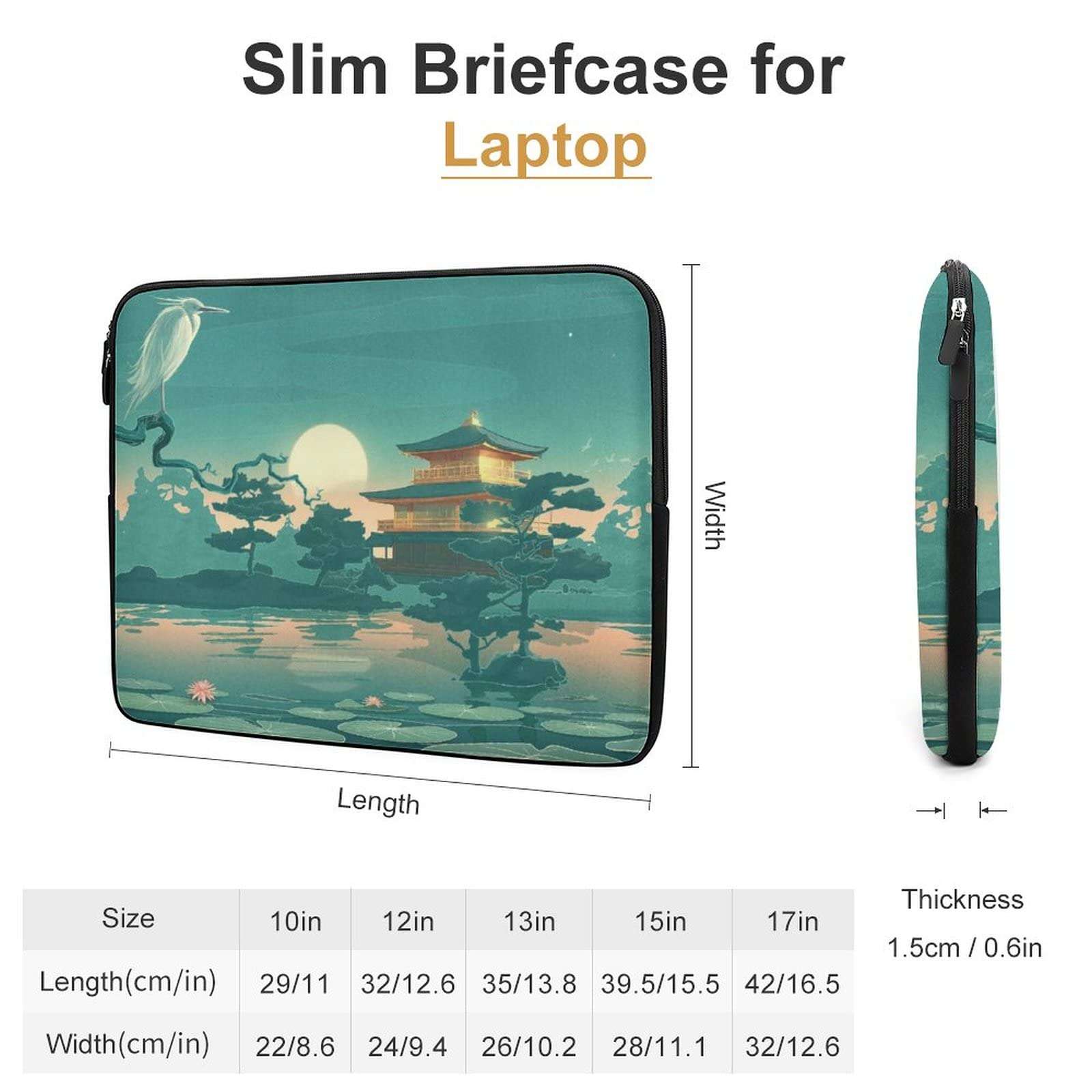 Japanese Anime Palace Moon Lotus Pond Laptop Cover Case Protective Laptop Sleeve Bag Briefcase Carrying Case for Men Women 17inch 3