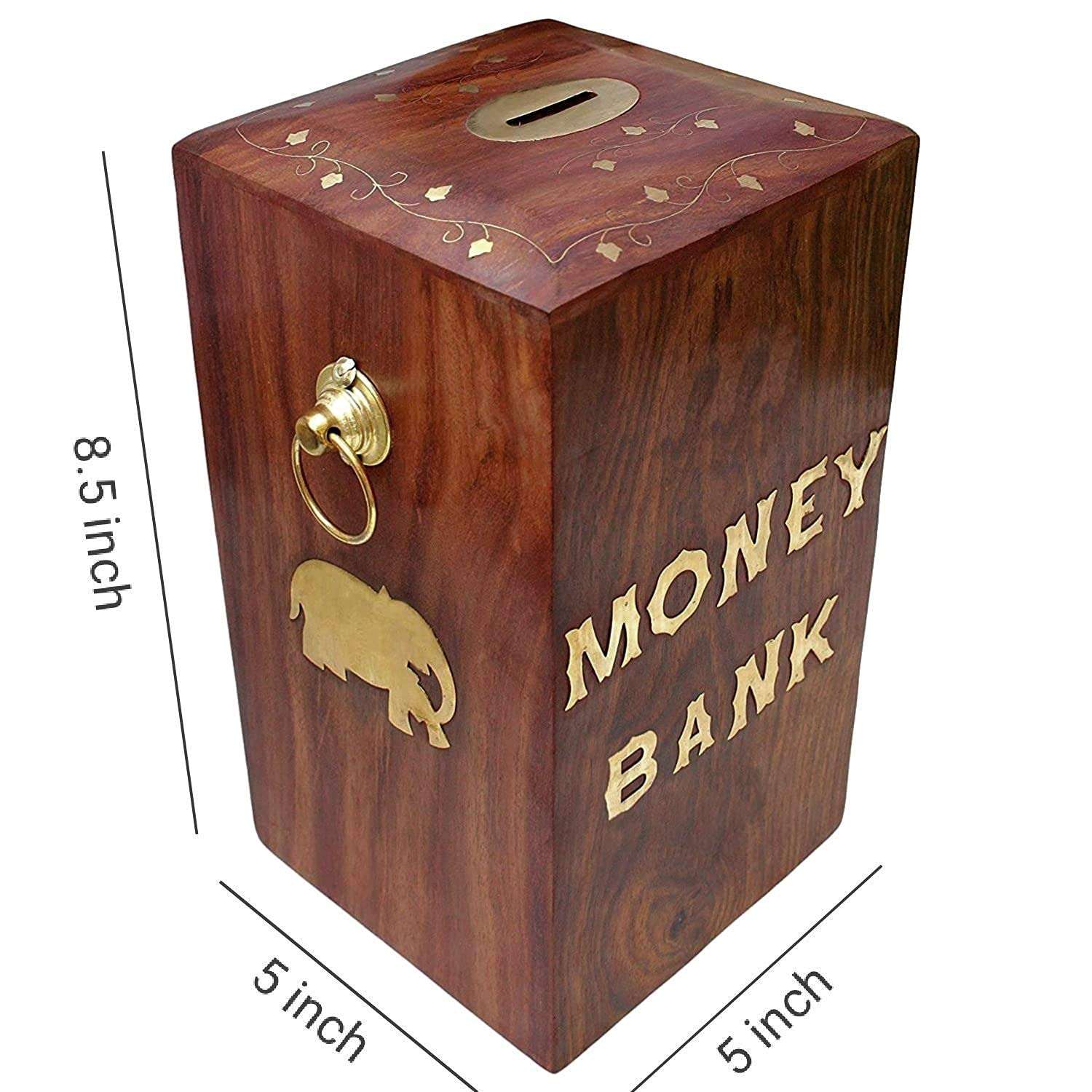 Sankalan Creations Money Bank Big Size Master Size Large Piggy Bank Wooden 6 x 5 inch for Kids 5
