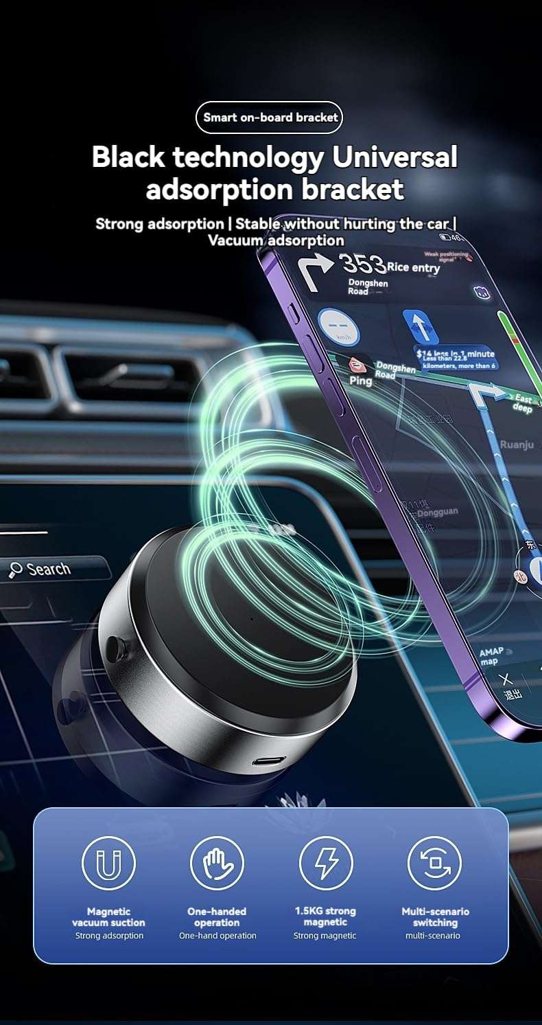 Electric Vacuum Magnetic Suction Car Phone Mount, Strong Suction for Car Kitchen Mirro Gym Bath Shower & All Smooth Surface, Portable&Easy to use, Compatible with iPhone & Android(Charging Version) 5