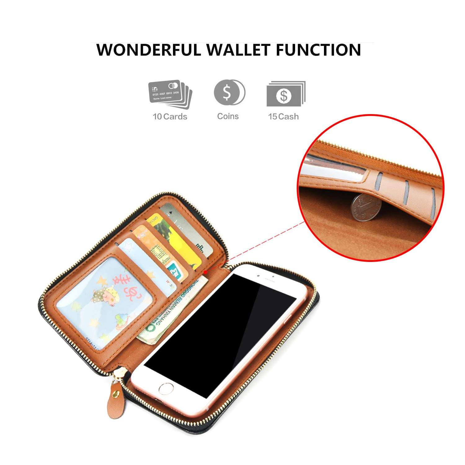 Green Vanguard Cellphone Wallet for Women Men Zipper Long Purse with Removable Wristlet Universal Cell Phone Lanyard Compatible with iPhone, Galaxy & Most Smartphones Includes Phone Case 6