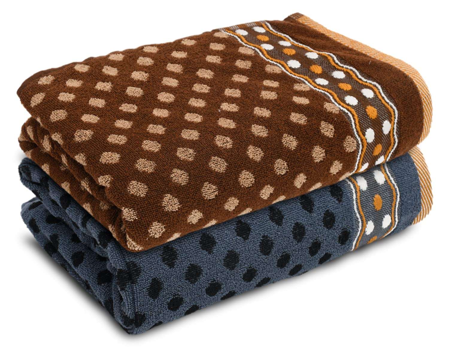 Heart Home Dot Printed Super Soft, Fluffy, and Absorbent Cotton Bath Towel, 30"x60" - Pack of 2 (Blue & Brown)-50HH01804 1