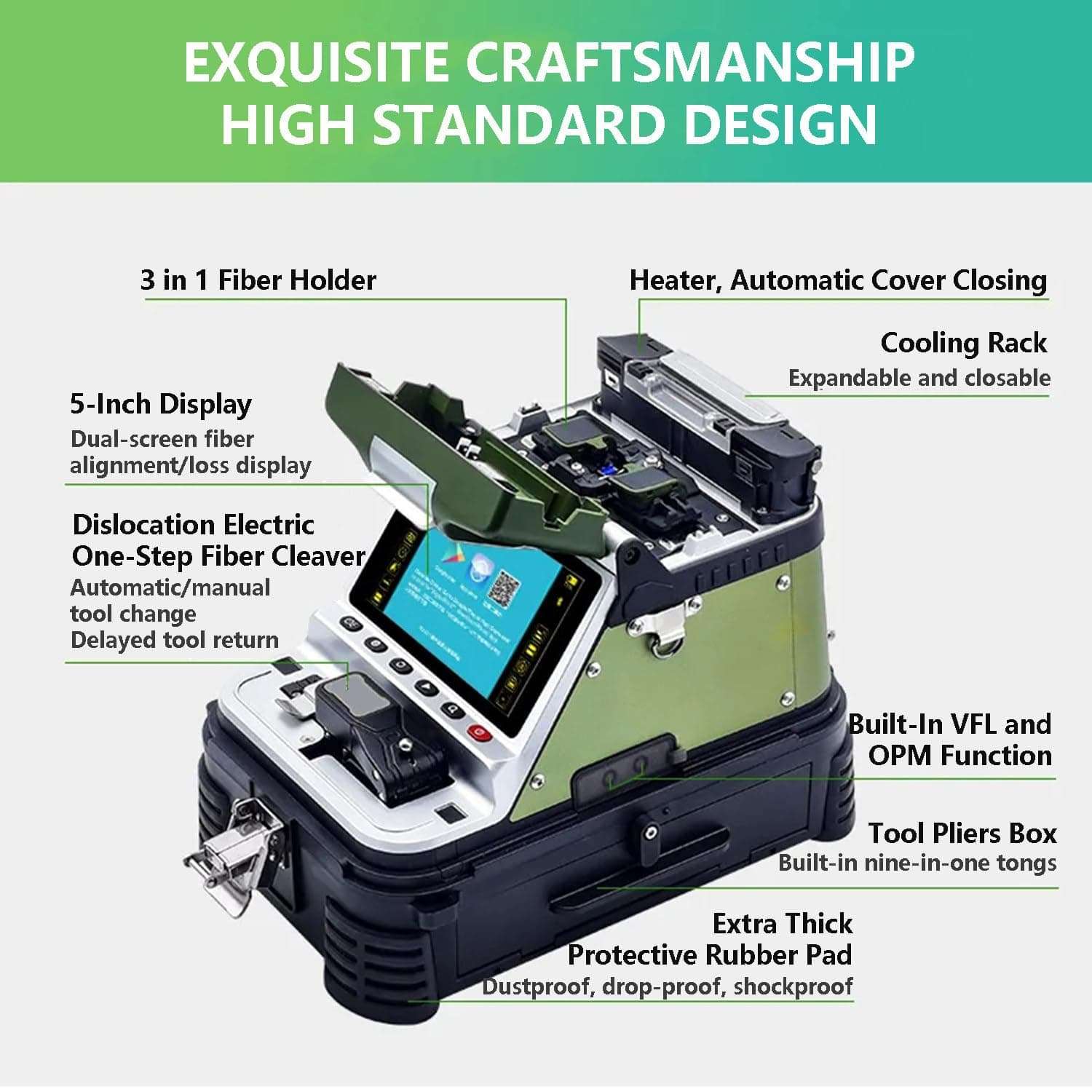 7800mah Fiber Optic Splicer, 6 Motors Fusion Splicer, with 5-Inch LCD Display, 6s Fast Welding, 0.05μm Accuracy, Applicable to Fiber-to-The-Home, Ower Optical Cable, Etc. 3