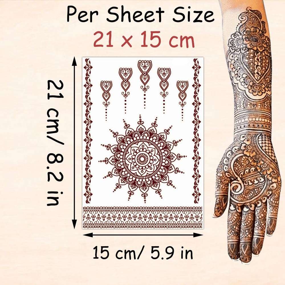 S.A.V.I 2 Sheets, Henna Tattoo Stickers, Natural Mehendi Color, Waterproof, 21x15cm for Women's Hands & Body 4