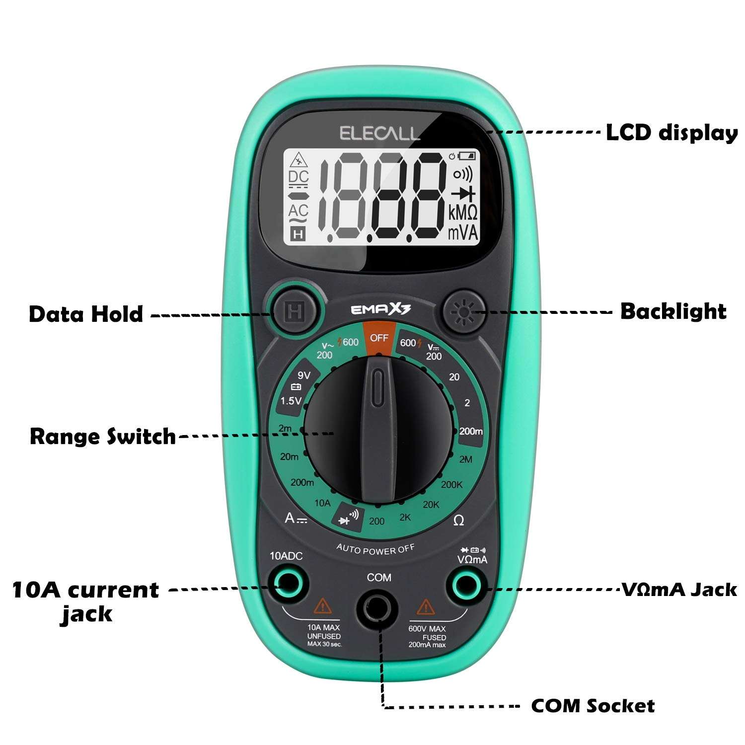 Digital Multimeter Tester Volt Meter with Case Ohm Volt DC AC Pocket Voltmeter Amp Test and Diode Tester Multimeter with LCD Display and Rubber Case, (with Multimeter Bag) 3