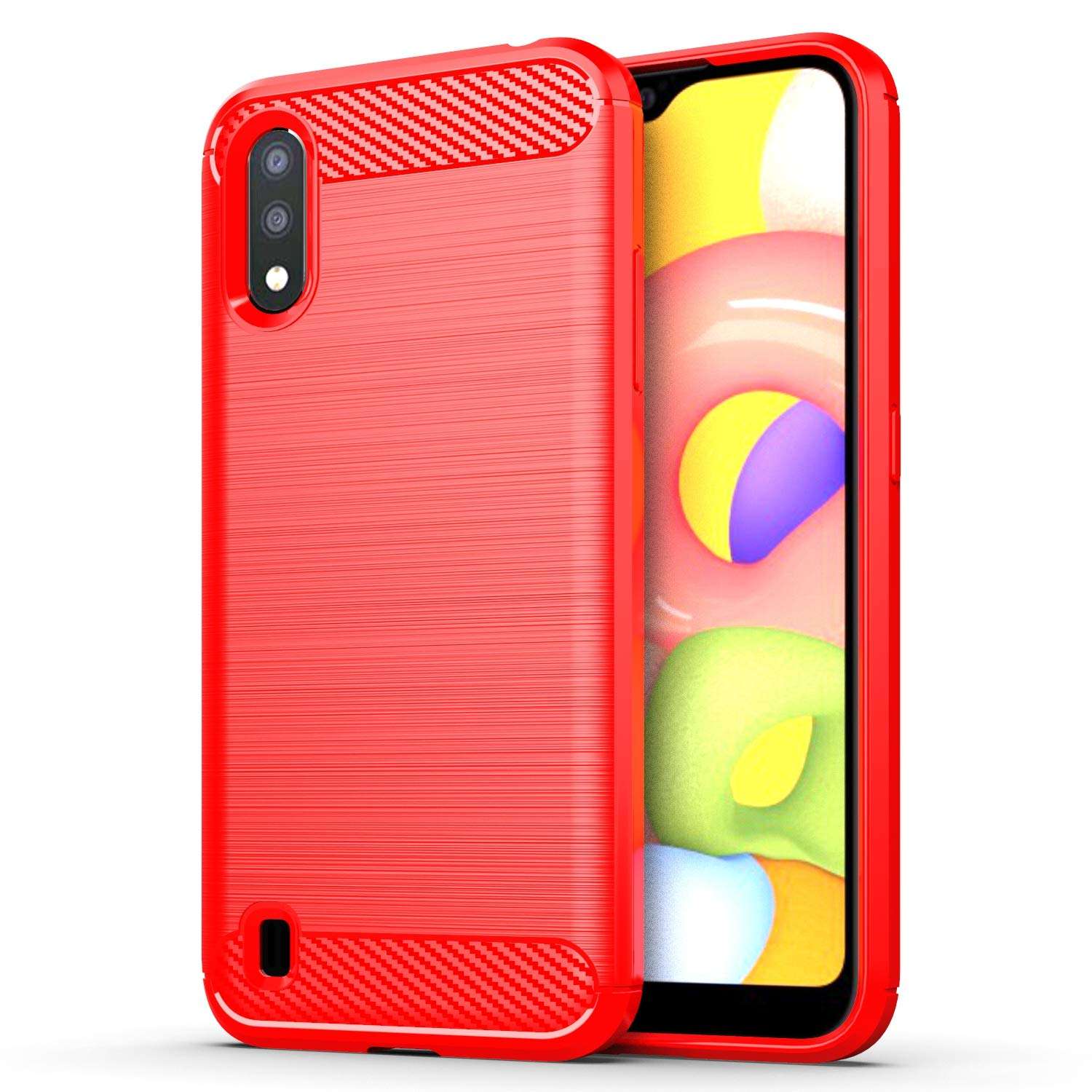 Galaxy A01 case,Samsung A01 case,MAIKEZI Soft TPU Slim Fashion Anti-Fingerprint Non-Slip Protective Phone Case Cover for Samsung Galaxy A01(Red Brushed TPU) 1