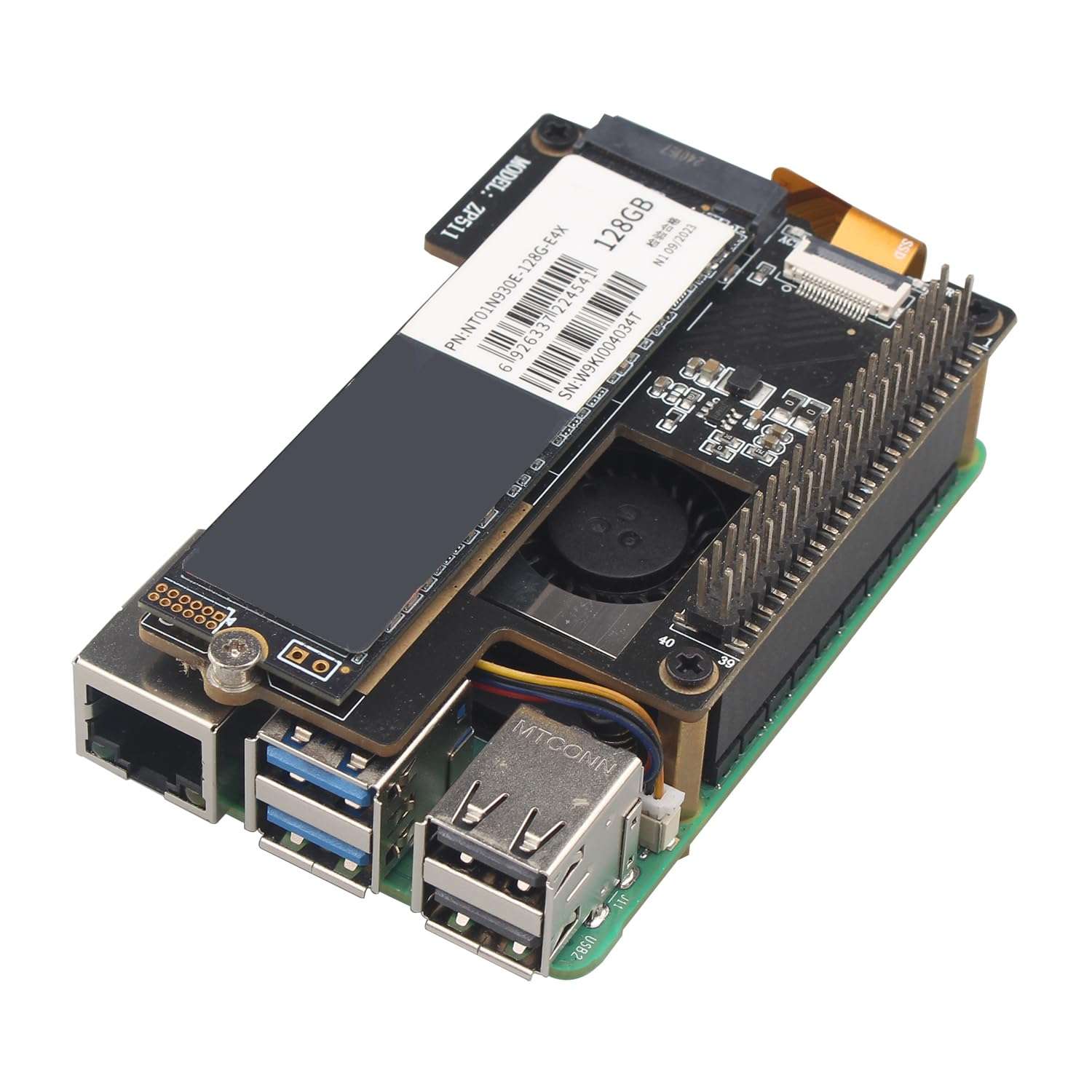 ZDE ZP511 PCIe to M.2 Key M NVMe SSD HAT with Aluminum Case ZC501 and Active Cooler ZP536 for Raspberry Pi 5 Support M.2 NVMe SSDs 2230 2242 2280 6