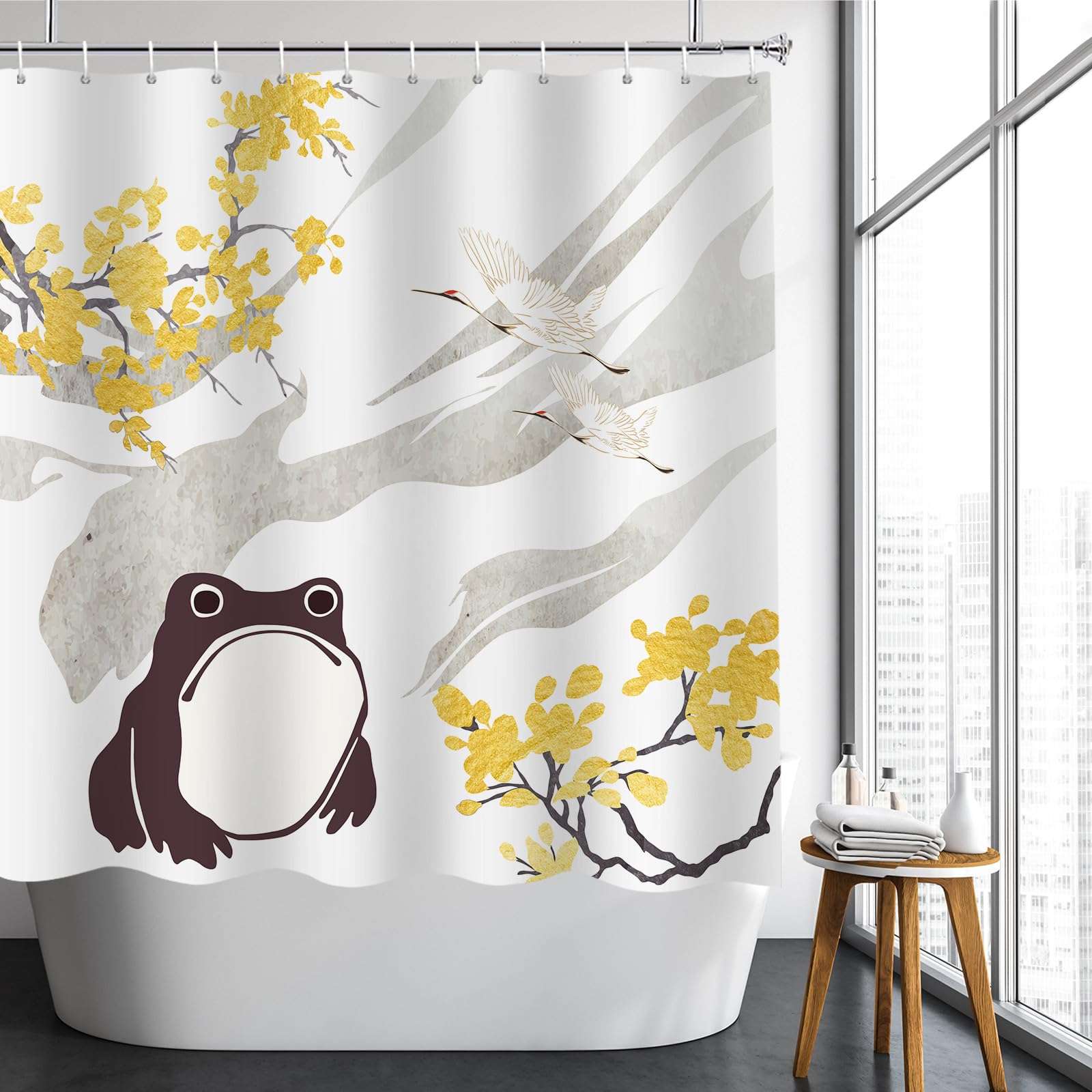 GBYcLyw Stall Funny Shower Curtain Unimpressed Frog Japanese Style Shower Curtain Sets Anime Art Cute Bath Curtain Waterproof Fabric Asian Curtain for Bathroom 60x72 inches 3