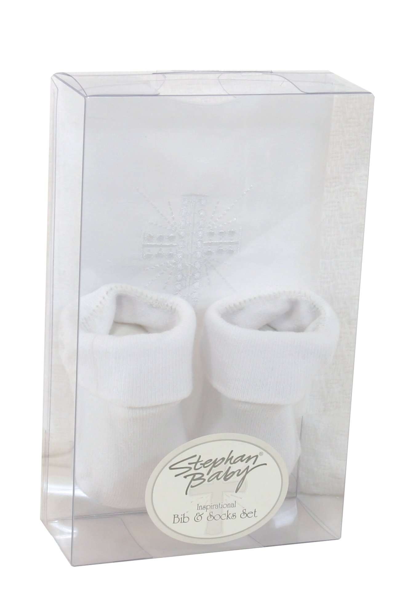 Stephan Baby Infant Boy/Girl Embroidered Christening Bib and Bootie Socks Set, White 3