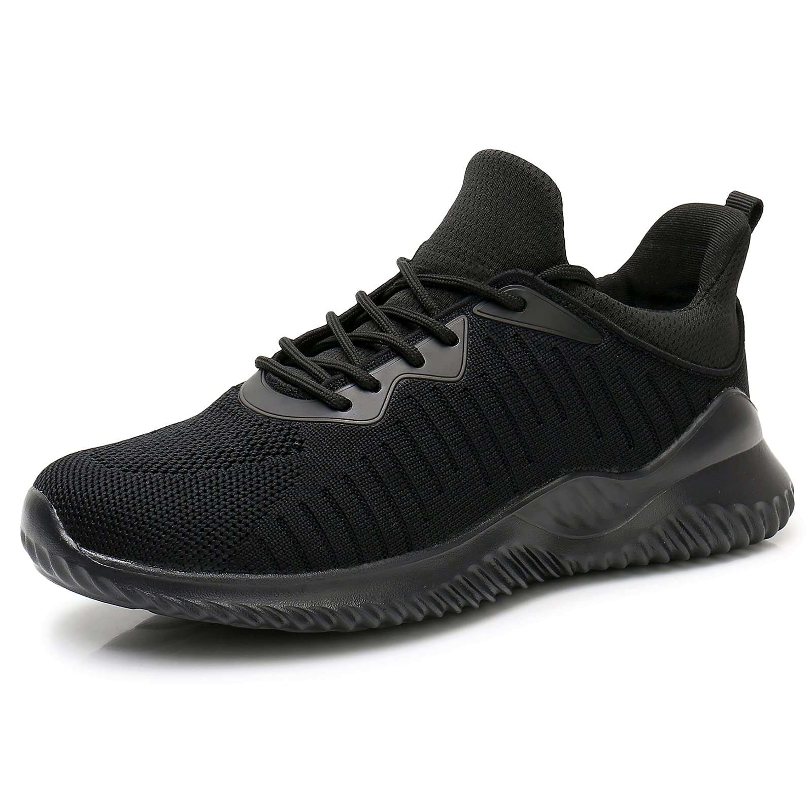 Akk Womens All Black Sneakers - Walking Tennis Shoes Breathable Mesh Running Shoes for Nurses Sports Gym Workout Size 5.5