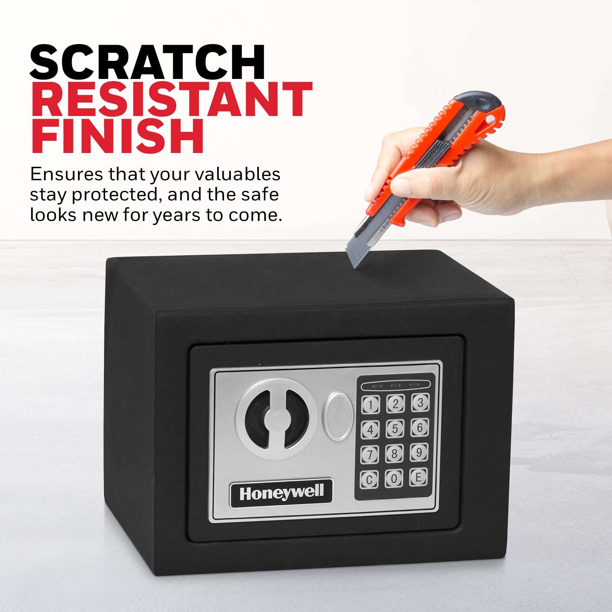 Honeywell Safes & Door Locks - Bolt Down Small Safe Box with Digital Lock for Home - Steel Security Electronic Lock Box - Cabinet & Door Design Safe with 2 Keys - 0.17-Cubic Feet - Black - 5005 3