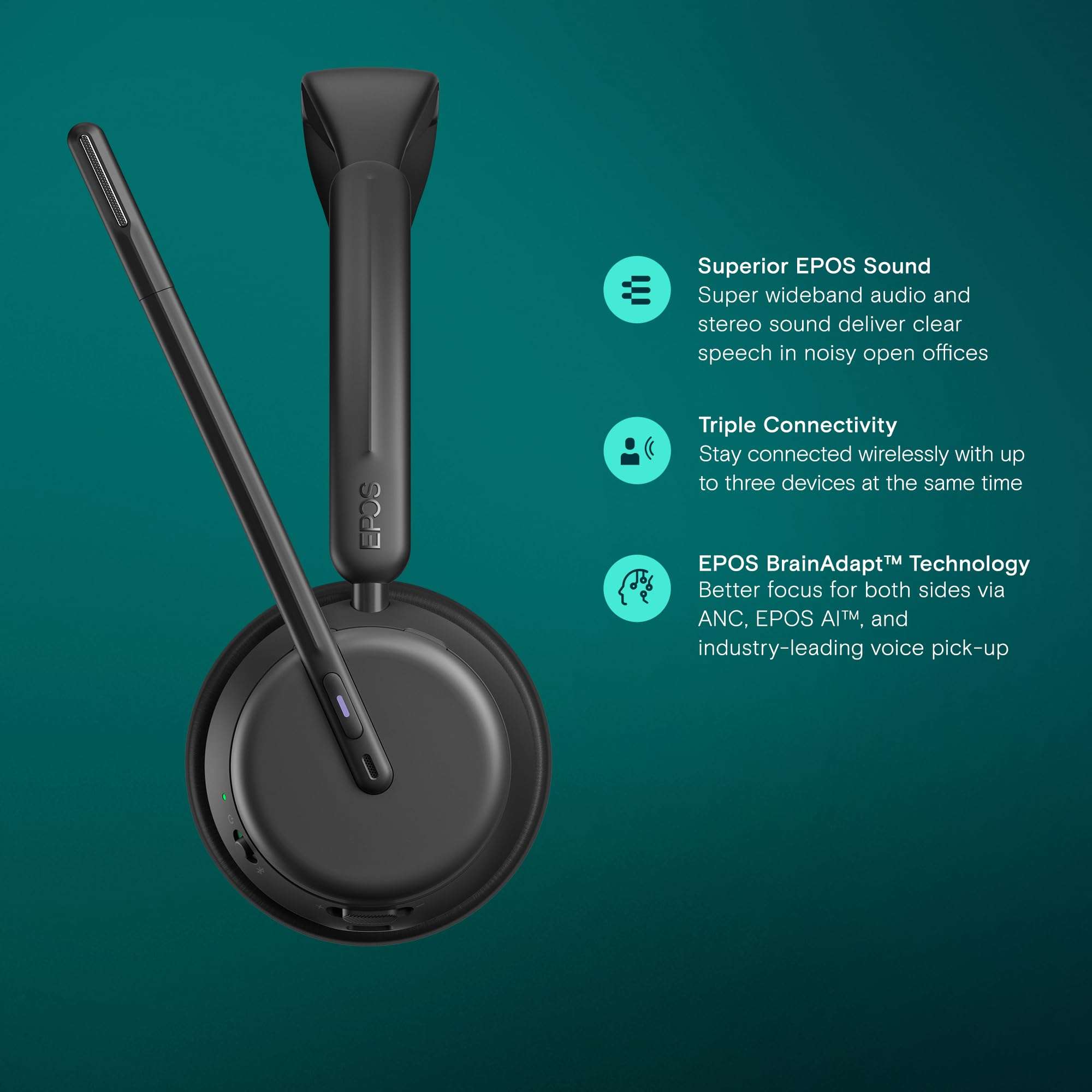 EPOS Impact 1060T ANC Adaptive Noise Cancelling Wireless Headset for PC with Active Noise Cancellation, AI Mic, Super Wideband Audio, Bluetooth, Wireless Charging, Microsoft Teams Certified 4