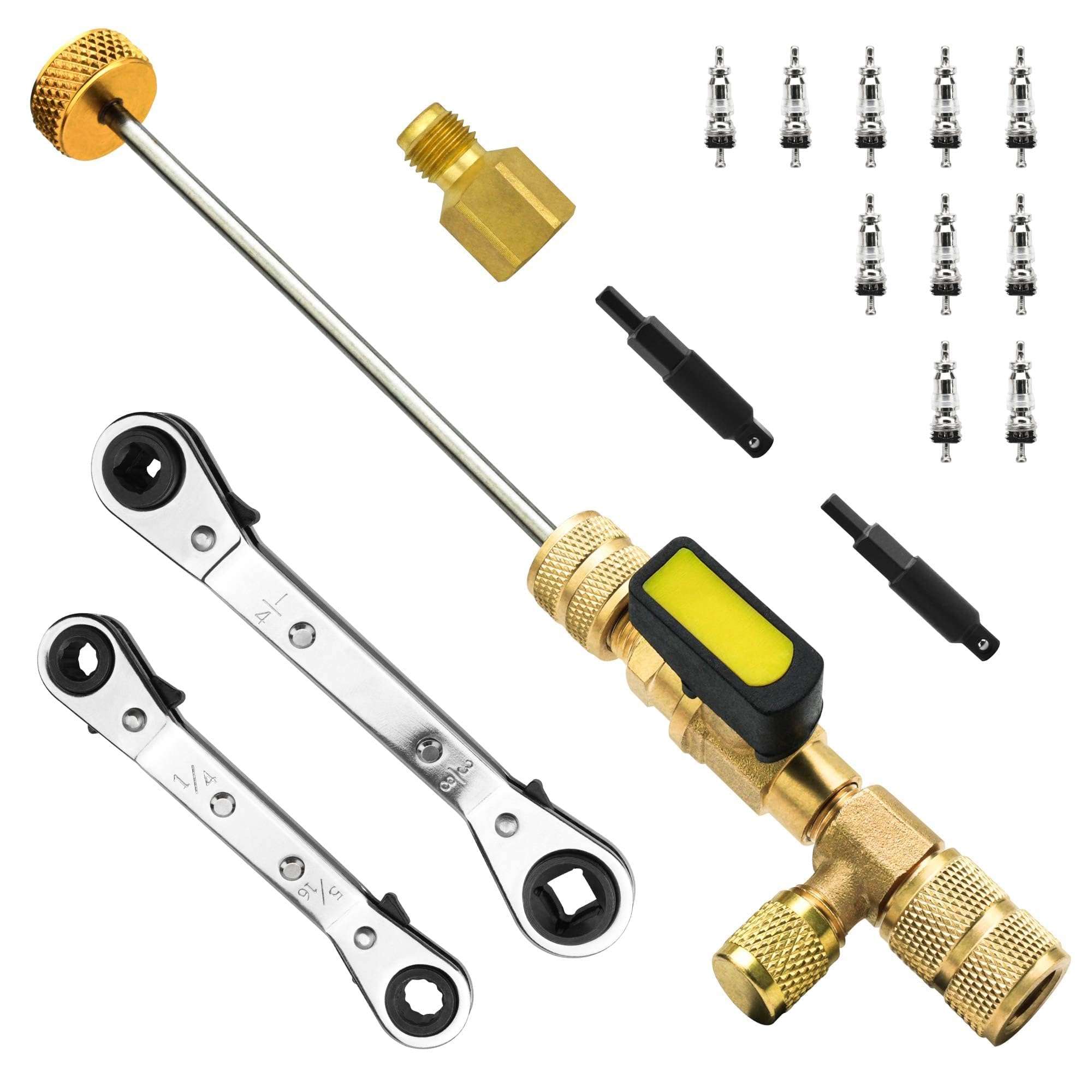 CALPOSE Valve Core Remover Installer Tool and HVAC Service Wrench Set, HVAC Core Removal Tool with 1/4" & 5/16" SAE Compatible, Fits R410A R22 R134a Systems, AC Refrigeration Repair Tool Kit 2