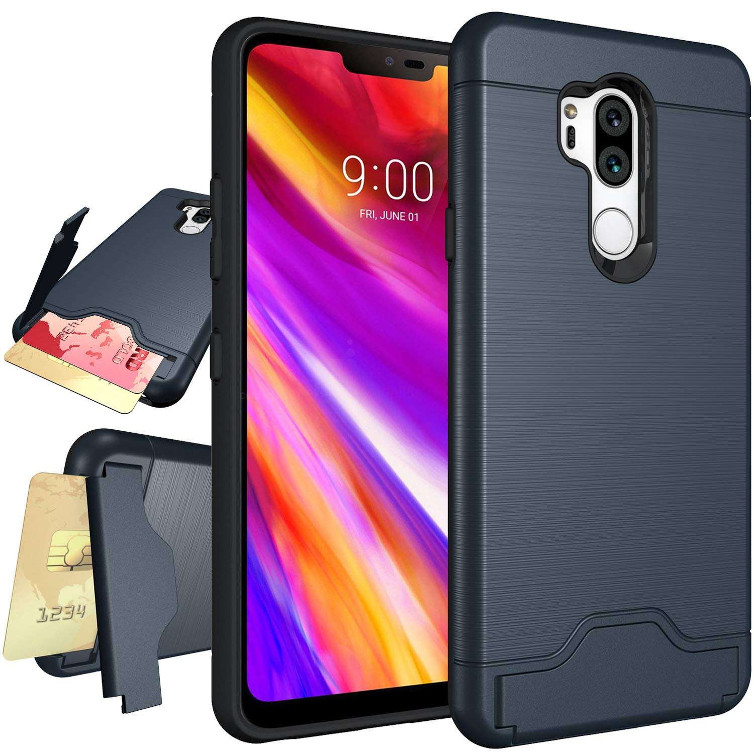 NiuBox LG G7 Case,LG G7 ThinQ Case, Armor [Card Slot Wallet] [Kickstand] Full Body Shock Absorption Protective Phone Case Cover for LG G7+ ThinQ,LG G7 Plus ThinQ (2018 Verizon) Navy Blue 1