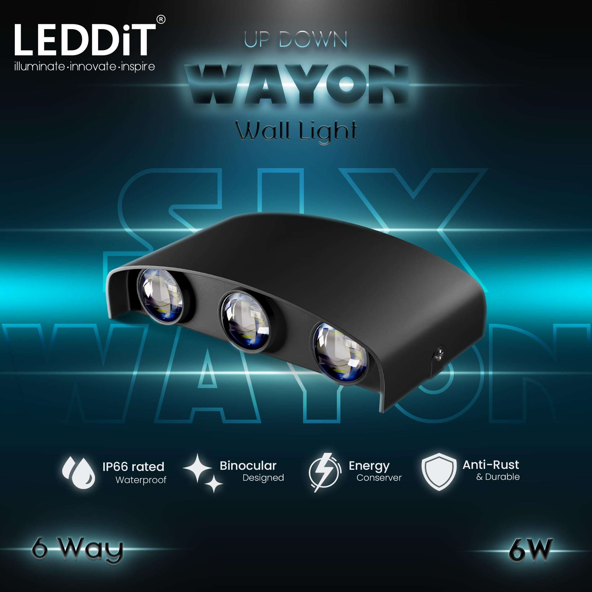 LEDDiT 6-Watt U-Shape Up Down Outdoor LED Wall Light with IP65 Grade Waterproof Body, Warm White, Pack of 1 (with 2 Years Warranty) 3