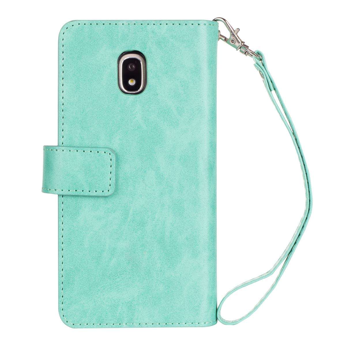 for Samsung Galaxy J7 (2018) 5.5" Leather Case [Vintage Zipper] Multiple Magnetic Folio Flip Leather Wallet, Flip Kickstand Case Purse, Changepocket, Cash Credit Card Holder Slot, Handbag Wrist Strap 6