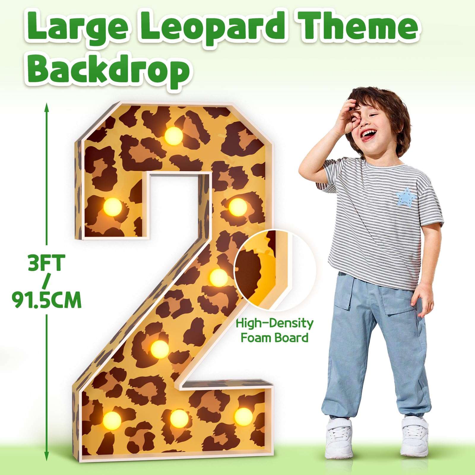 imprsv Marquee Numbers Safari 2nd-Birthday Decorations: 3ft Large Light Up Number 2 Two Wild Birthday Decoration Wild Second Party Decor Balloon Frame 5