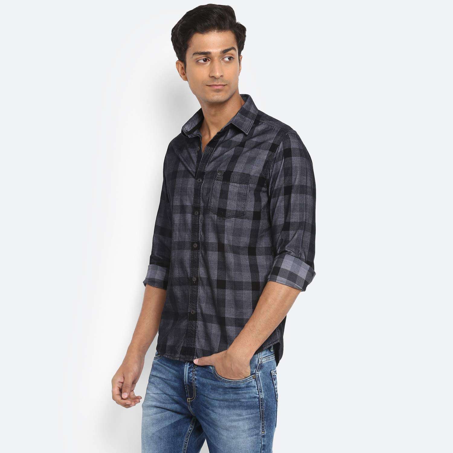 Mufti - MFS-10097-I Men's Grid Tattershall Grey Full Sleeves Shirt, XL 4