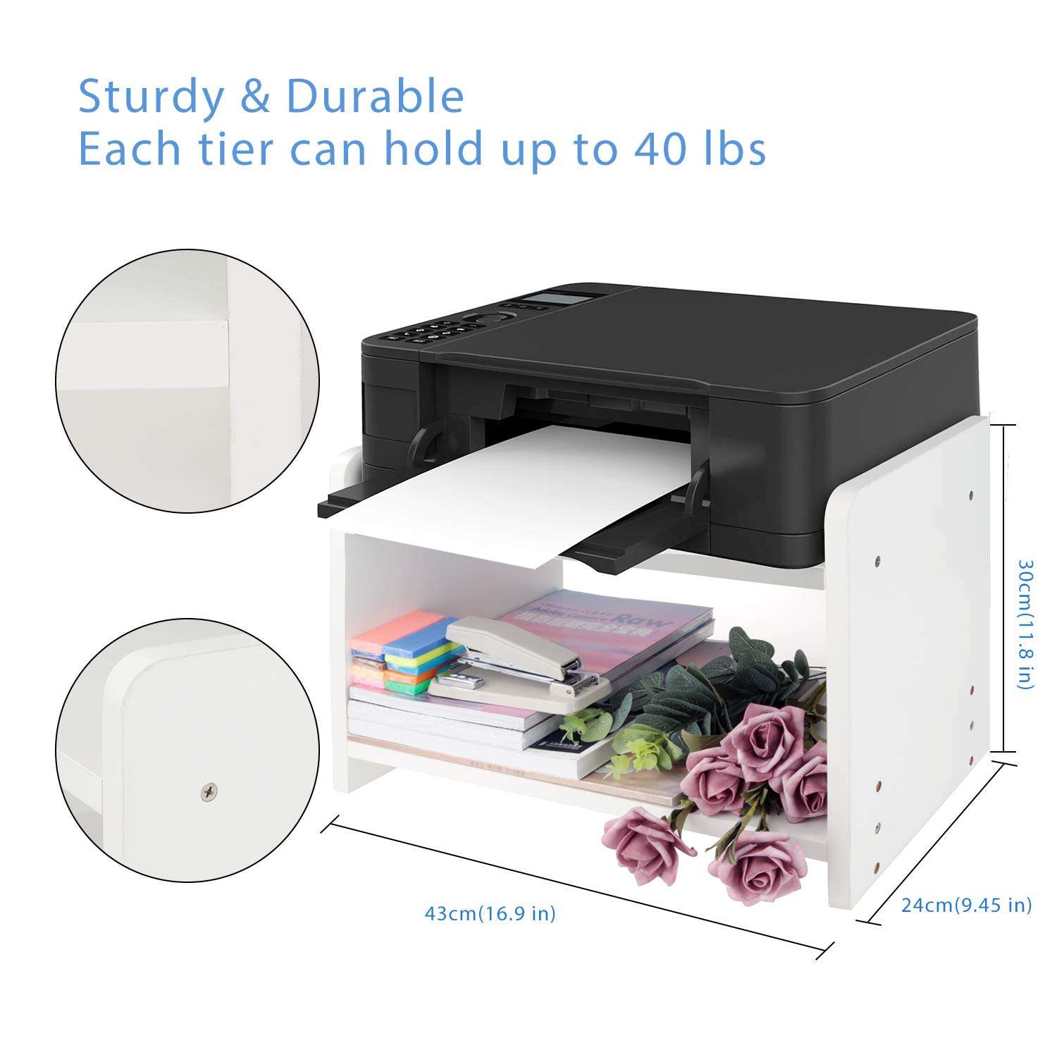 Monitor Stand TV Laptop Computer Wooden Printer Stand, 2 Layer Desk Tidy Organizer Desk Storage Printer Shelf Desktop Rack Multi-Function Student Desk Small Bookshelf Desk Rack File Storage Rack 2