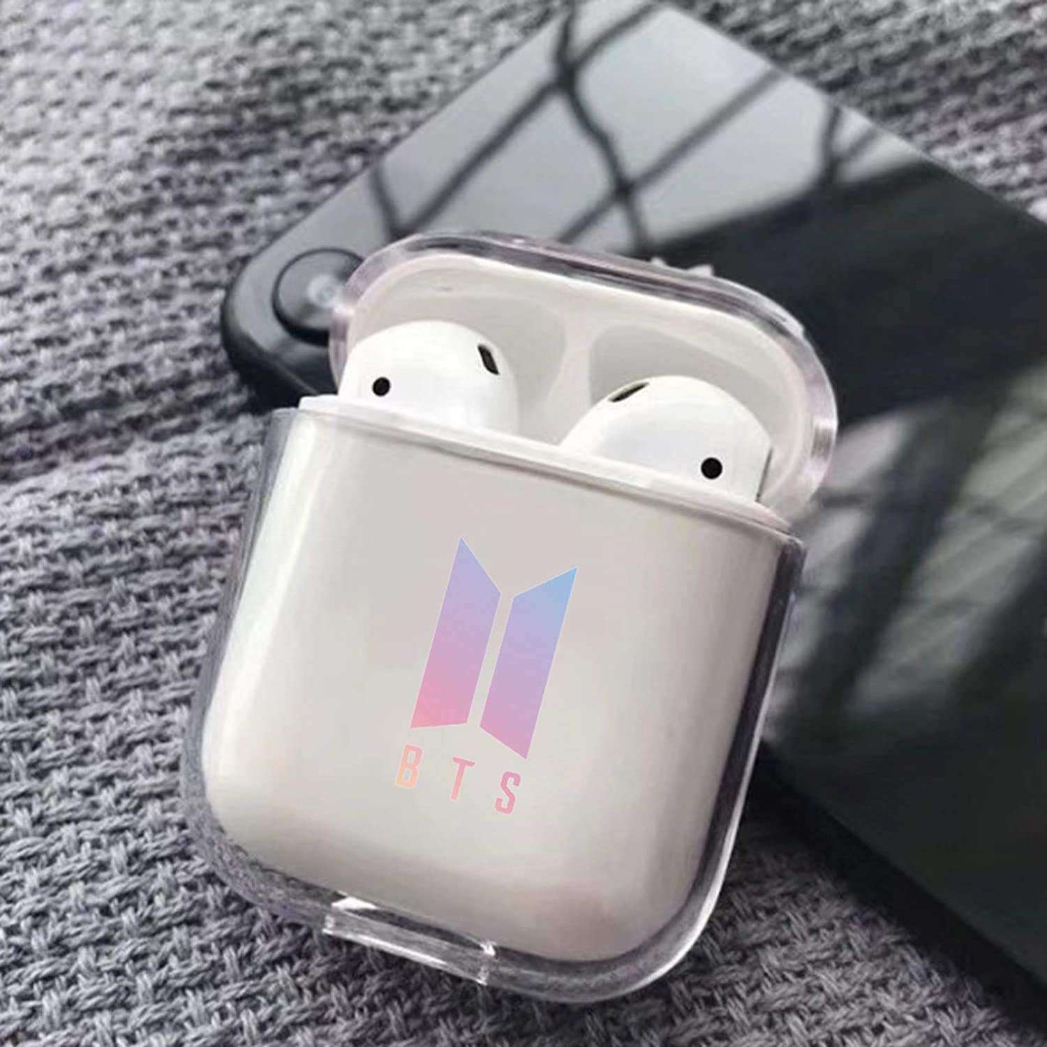 BTS Airpods Case Cute Clear Protective Cover Skin with Keychain for Girls BTS Merch Compatible with Apple Airpods 1&2 1