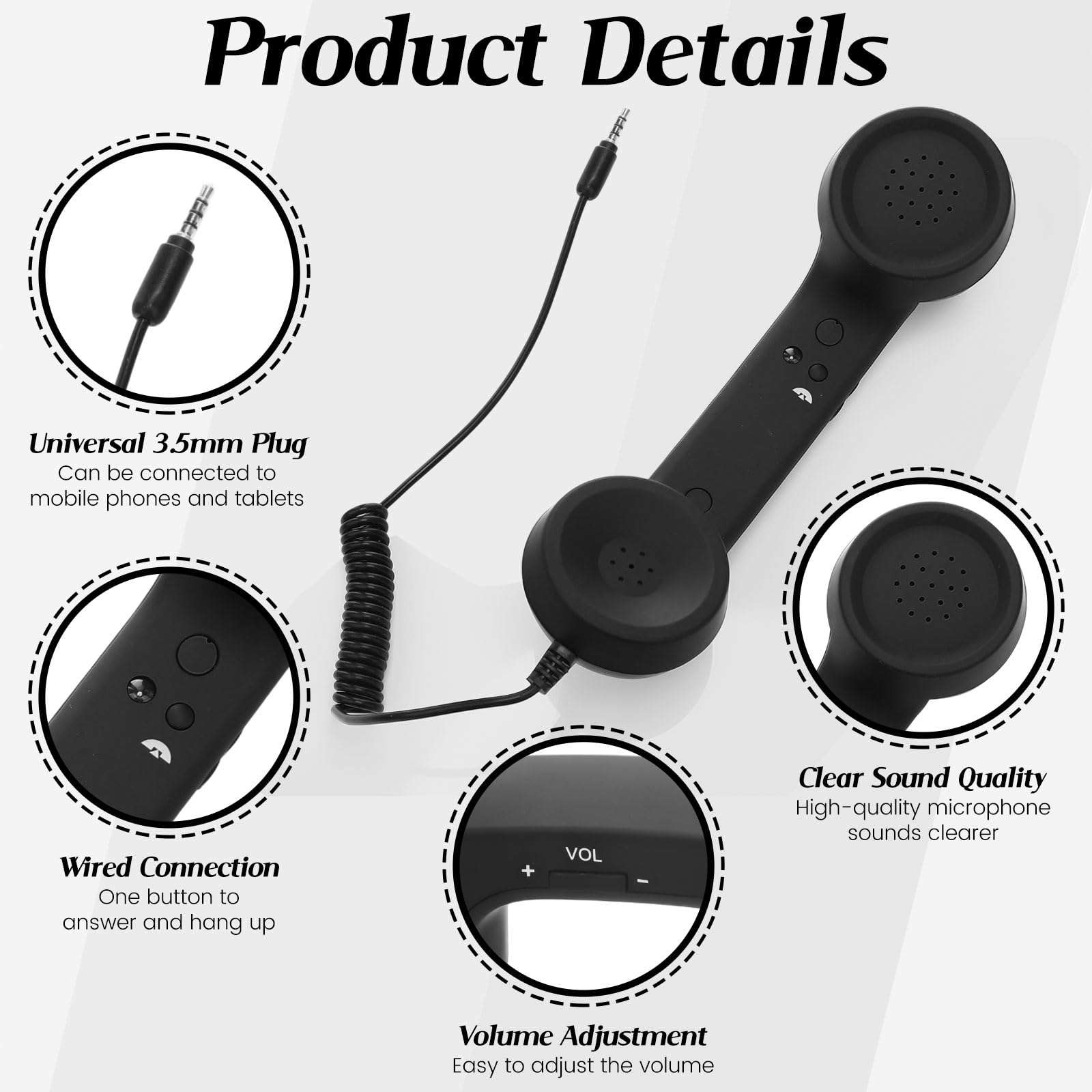 Kingdder 6 Pcs Retro Cell Phone Handset Black 3.5 mm Telephone Handset for Mobile Old Pad Headset Handheld Receiver 4