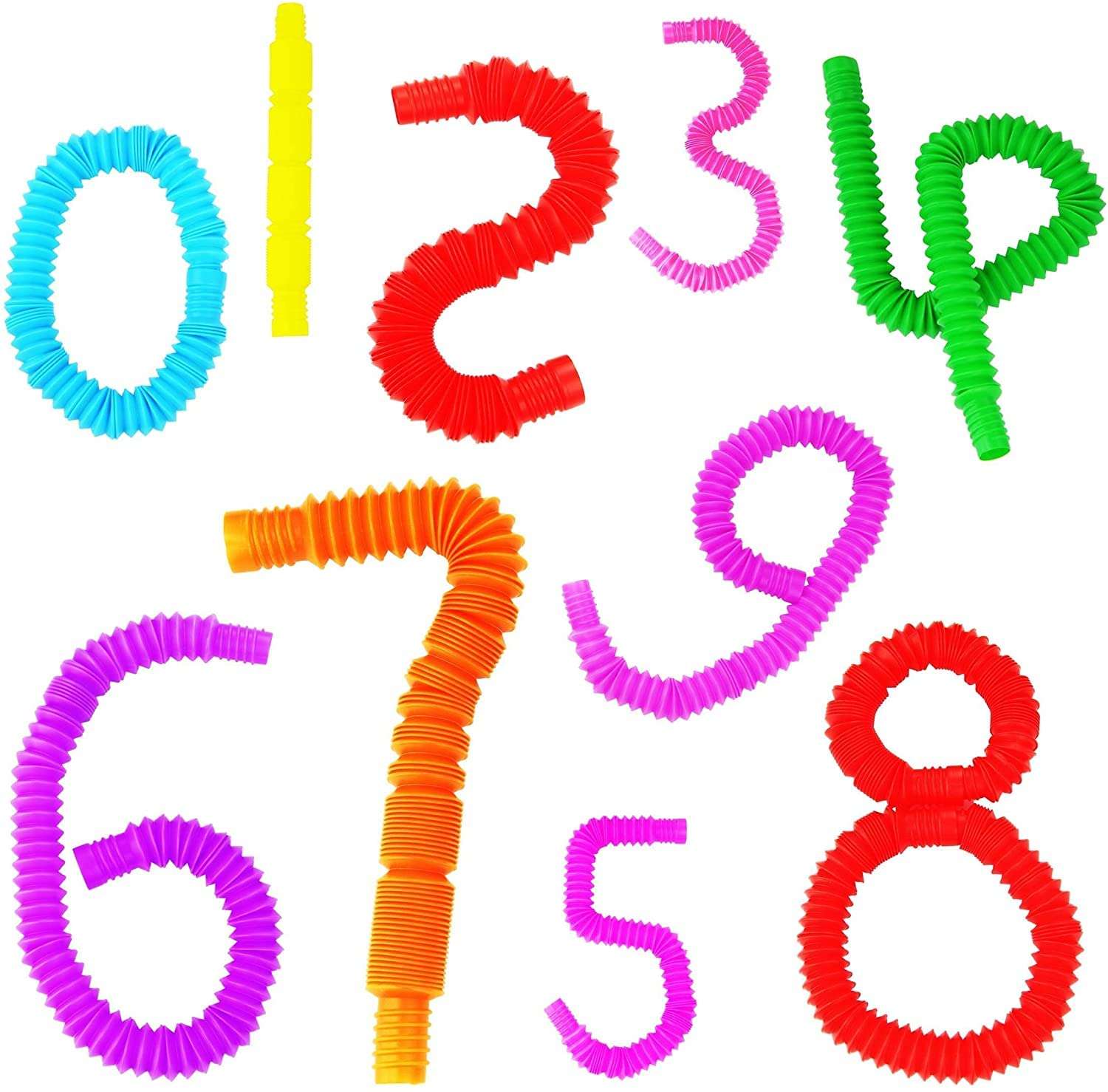 Pop Tube Toys, Pack of 12 Pop Tubes Sensory Toys Tubes Fidget Toys Great as Gift Fidget Tubes for Stress and Anxiety Relief, Learning Toys for Toddlers 1