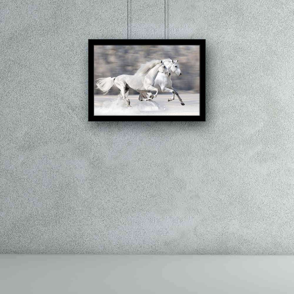 ArtzFolio Two White Horses In Winter Paper Poster Black Frame | Top Acrylic Glass 13 x 9 inch (33 x 23 cms) 3