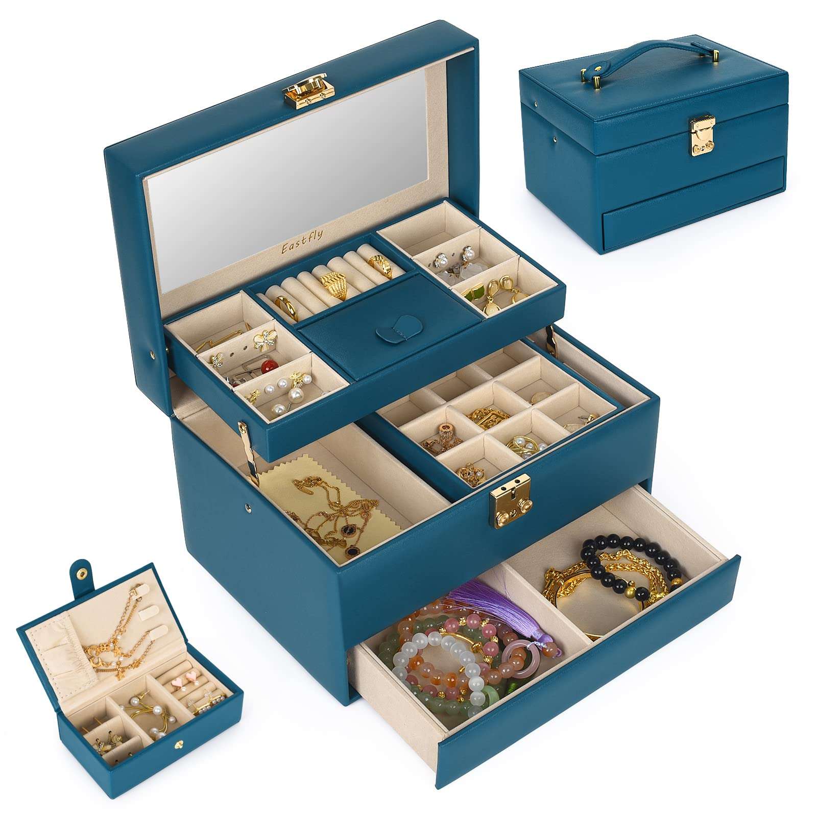 Jewelry Box with 3 Layer for Women Girls One-button Display Your jewelry Easy to Take and Place Storage