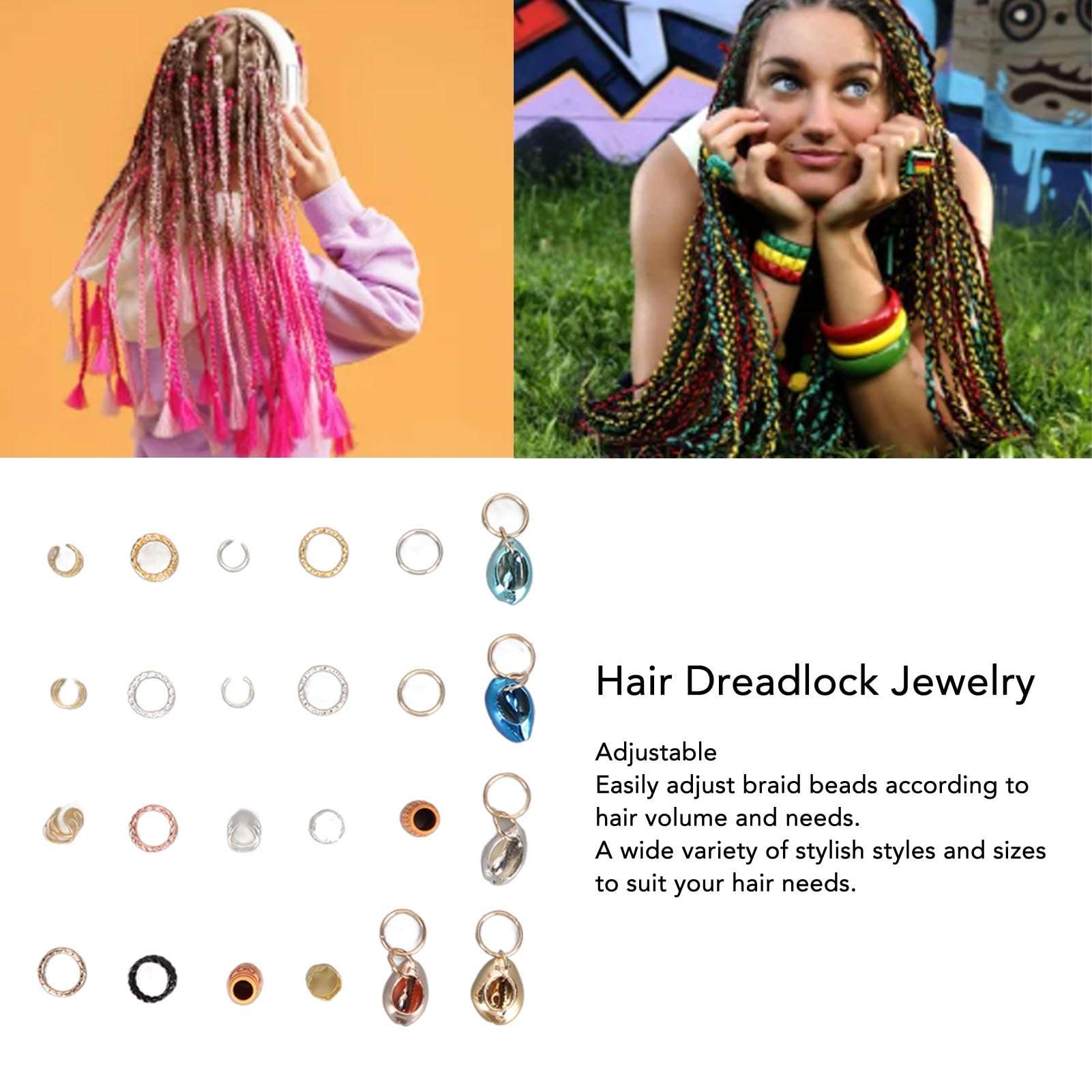 258PCS Dreadlocks Beads Hair Jewelry for Braids, African Style Vintage Hair Charms, Hair Dreadlock Clips with Spring Hair Cuffs, Hair Beads for Braids, Wooden Look Braid for Dreadlock Accessories 3