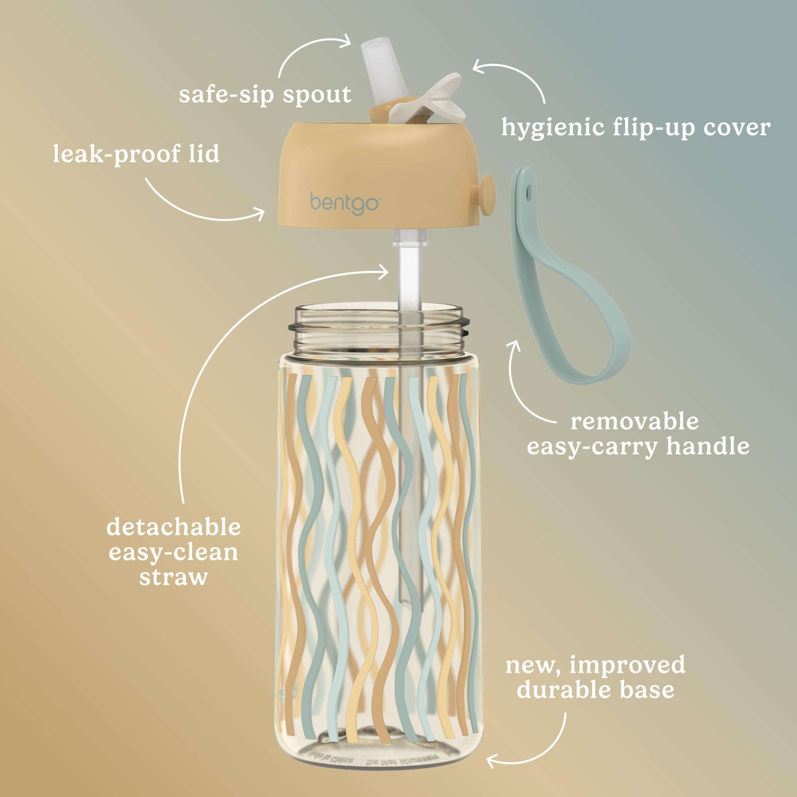 Bentgo Kids Water Bottle and Replacement Straws Set (Wavy) 4