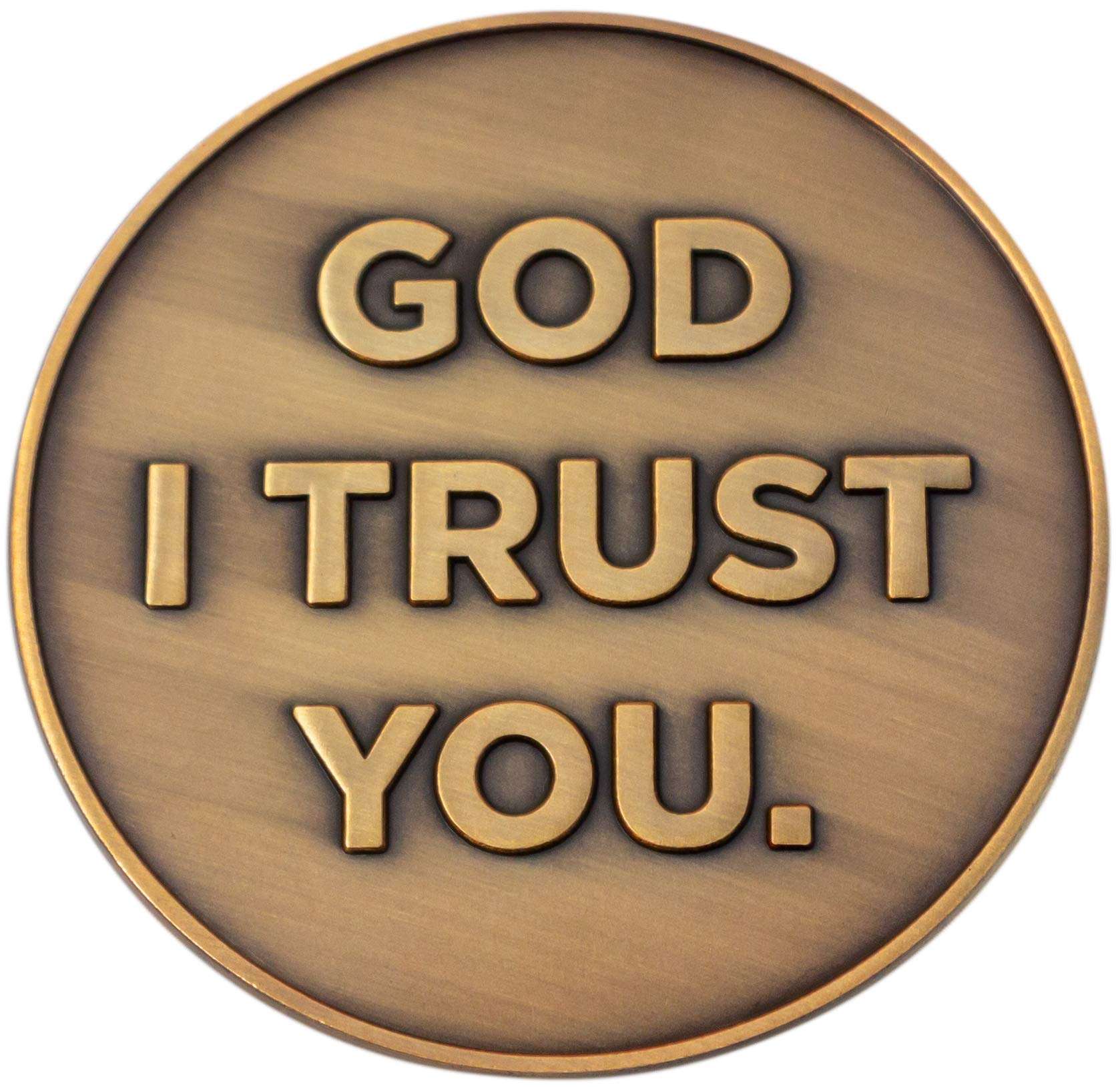 God I Trust You Christian Challenge Coin, Trust in The Lord with All Your Heart, Pocket Token of Trust and Serenity, Antique Gold Plated Proverbs 3:5-6 Gift 1