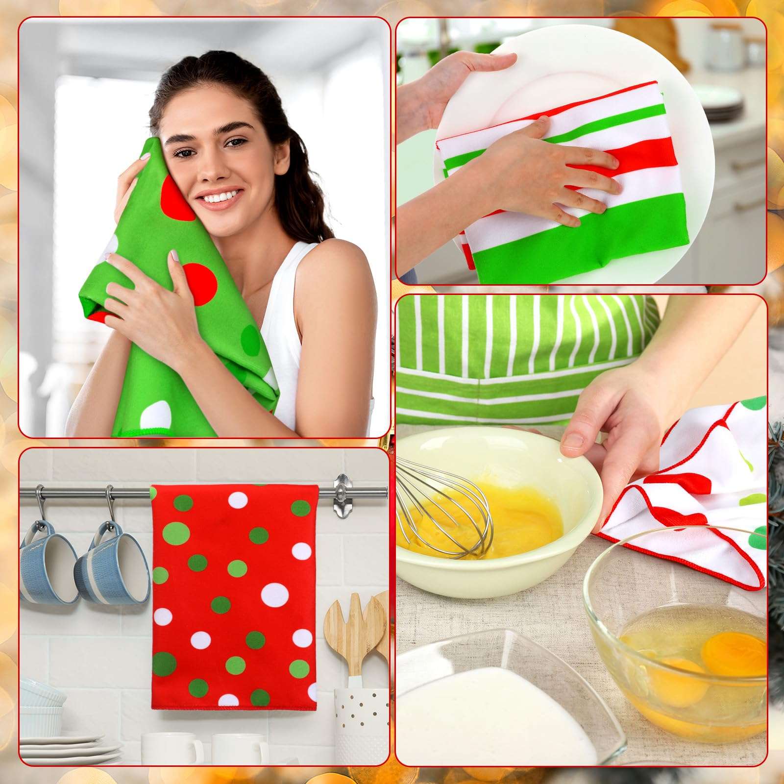 Macarrie 6 Pcs Christmas Hand Towel Xmas Dish Kitchen Towels Absorbent Drying Bathroom Decor Christmas Decorations Housewarming Gift for Christmas Festive 6