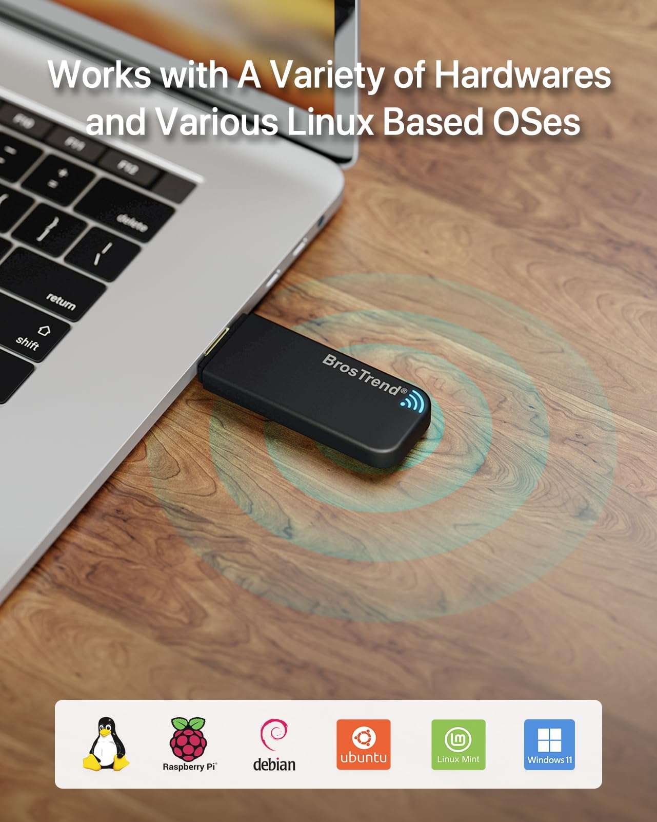BrosTrend Linux USB WiFi Adapter AC1200 for Ubuntu Kali Mint Debian Kubuntu Mate Zorin PureOS Raspberry Pi Windows etc. Linux Compatible WiFi Adapter Wireless Dual Band 5GHz 867Mbps + 2.4GHz 300Mbps 2