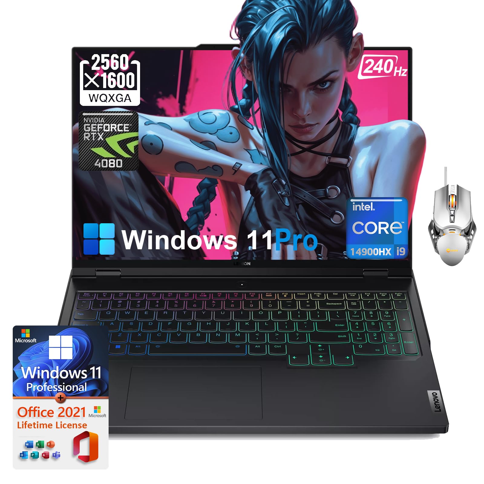 Lenovo Legion Pro 7i Gen 9 Gaming Laptop - Intel 24-Core i9-14900HX, NVIDIA GeForce RTX 4080 12GB GPU, 64GB RAM, 2TB SSD, 16.0" IPS QHD+ 500 nits 240Hz, Windows 11 Pro